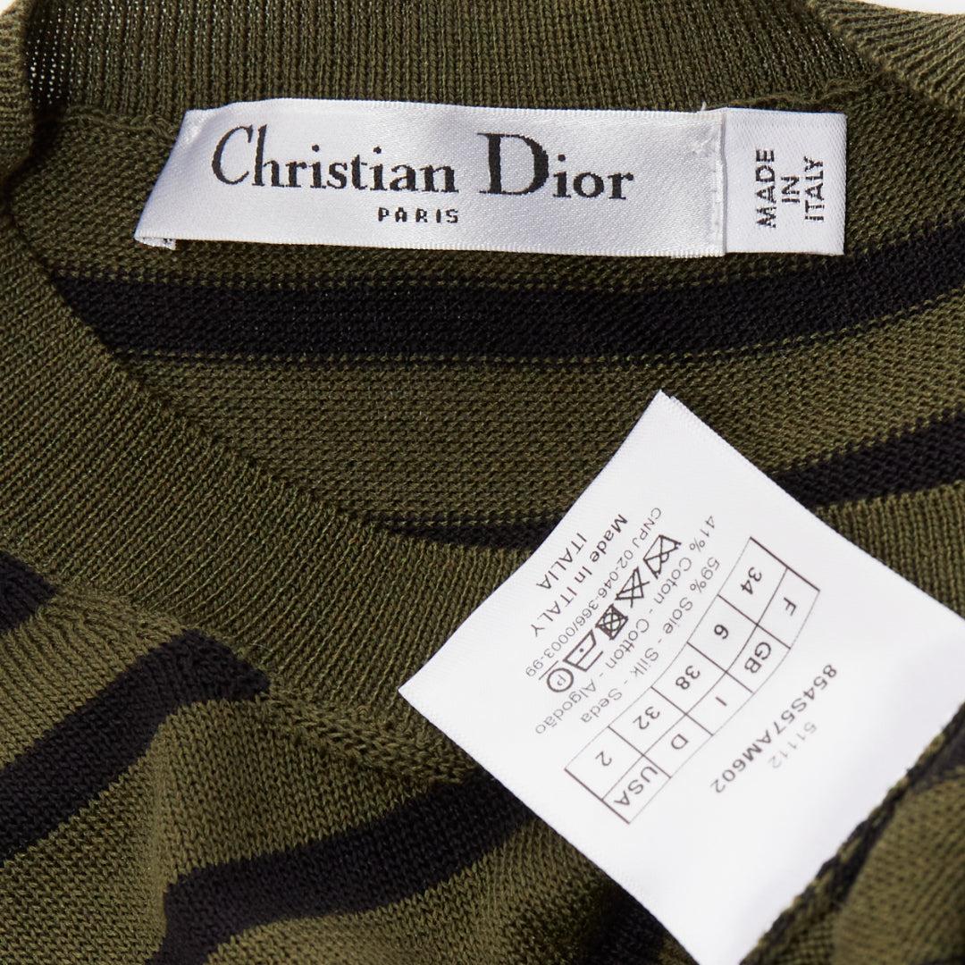 CHRISTIAN DIOR J'Adior 8 green stripe silk cotton knitted top FR34 XS For Sale 3