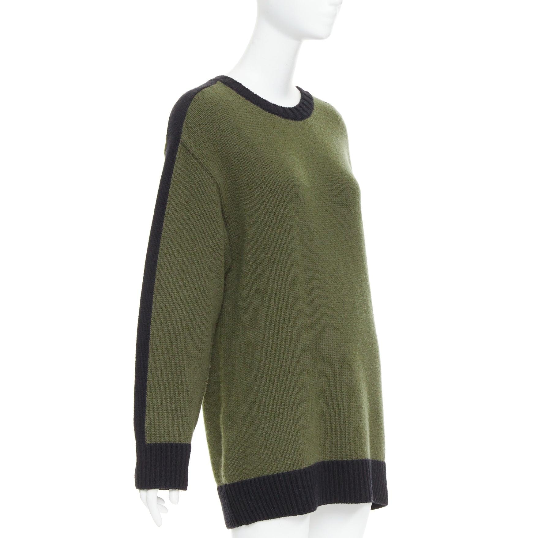 Black CHRISTIAN DIOR J'adior 8 navy green wool cashmere ringer sweater FR38 M For Sale