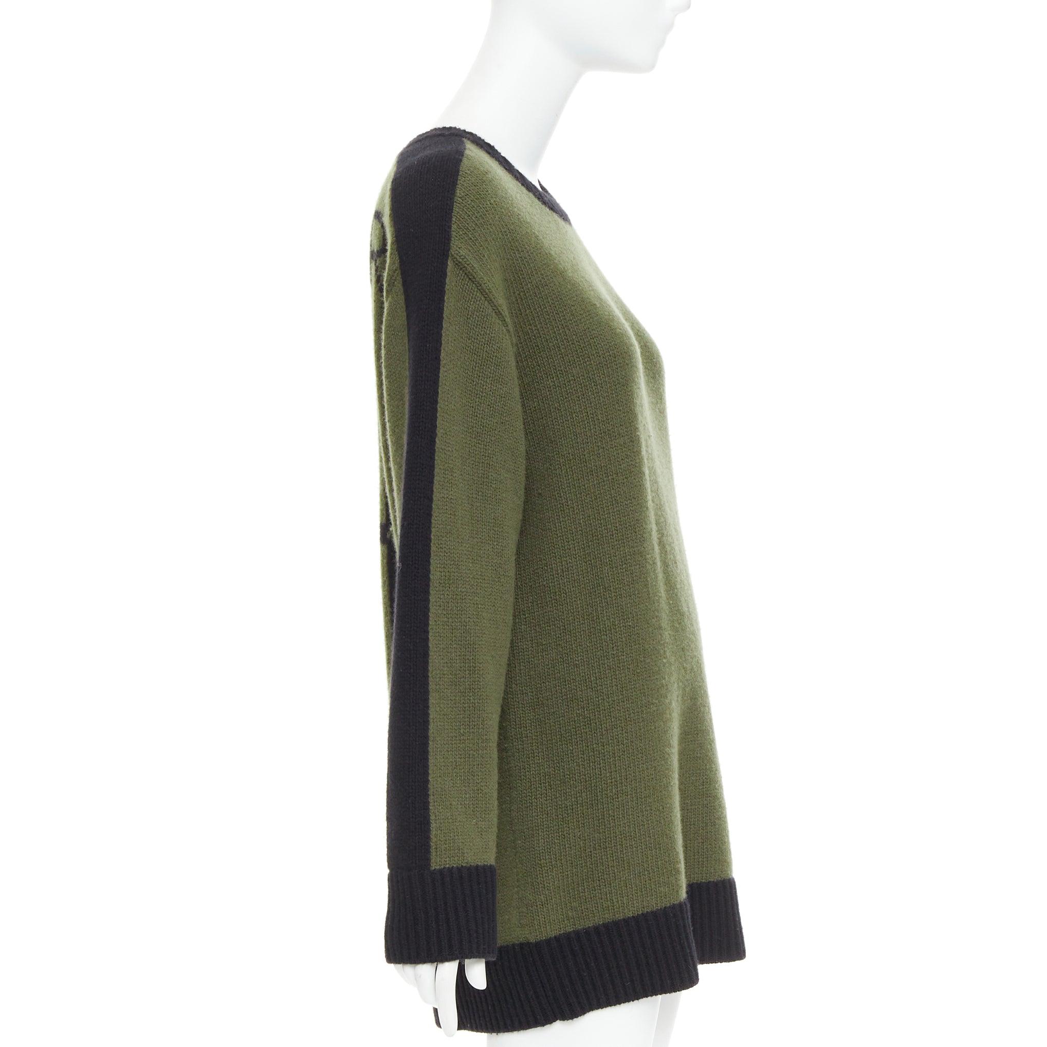 CHRISTIAN DIOR J'adior 8 navy green wool cashmere ringer sweater FR38 M In Good Condition For Sale In Hong Kong, NT
