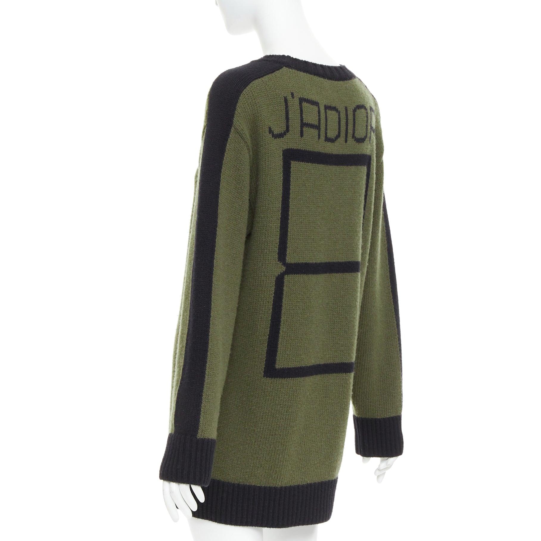 Women's CHRISTIAN DIOR J'adior 8 navy green wool cashmere ringer sweater FR38 M For Sale