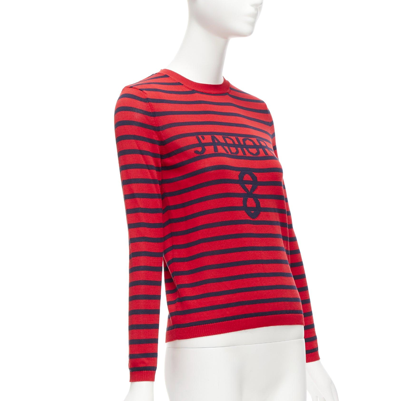 Red CHRISTIAN DIOR J'Adior 8 red navy striped silk cotton sweater top FR34 XS For Sale