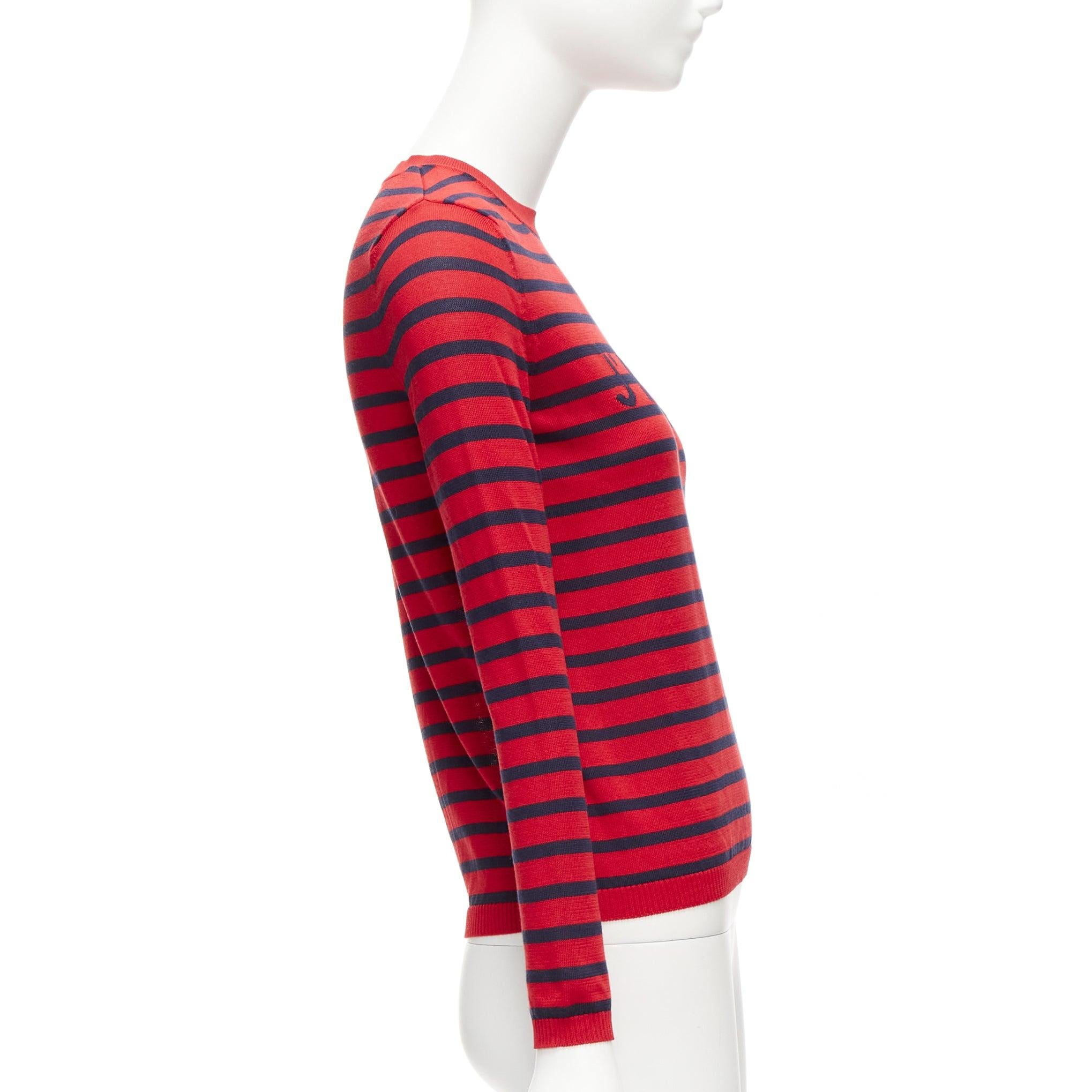 Women's CHRISTIAN DIOR J'Adior 8 red navy striped silk cotton sweater top FR34 XS For Sale