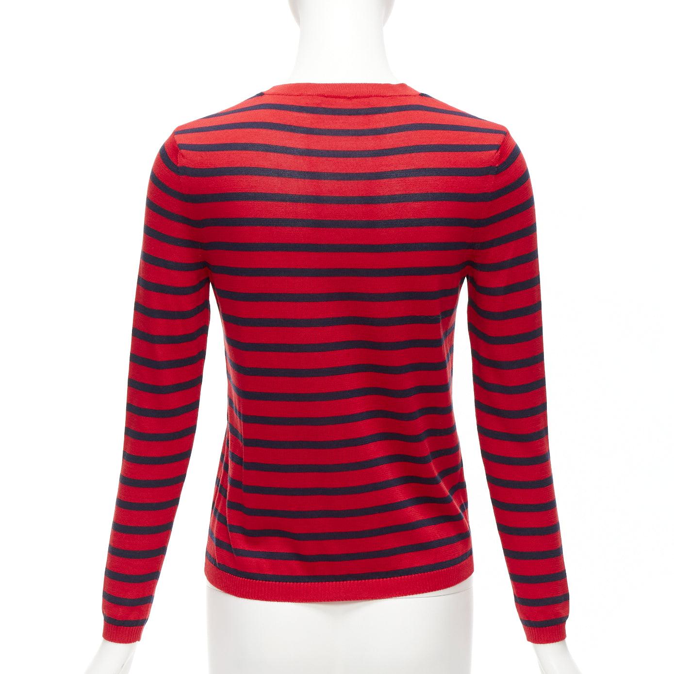 Women's CHRISTIAN DIOR J'Adior 8 red navy striped silk cotton sweater top FR34 XS For Sale