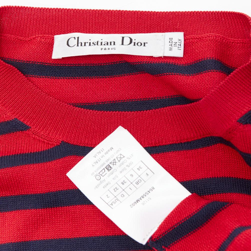 CHRISTIAN DIOR J'Adior 8 red navy striped silk cotton sweater top FR34 XS For Sale 3