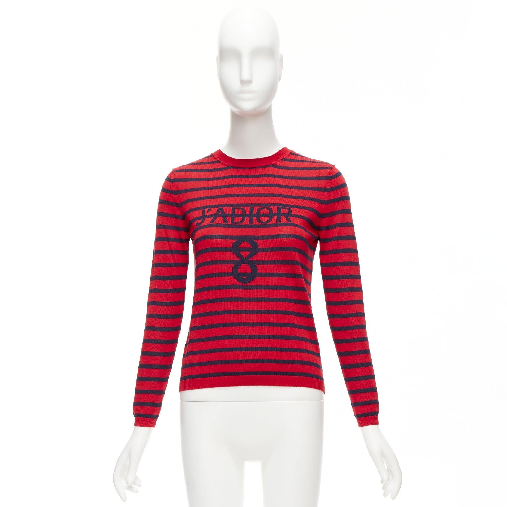 CHRISTIAN DIOR J'Adior 8 red navy striped silk cotton sweater top FR34 XS For Sale 4