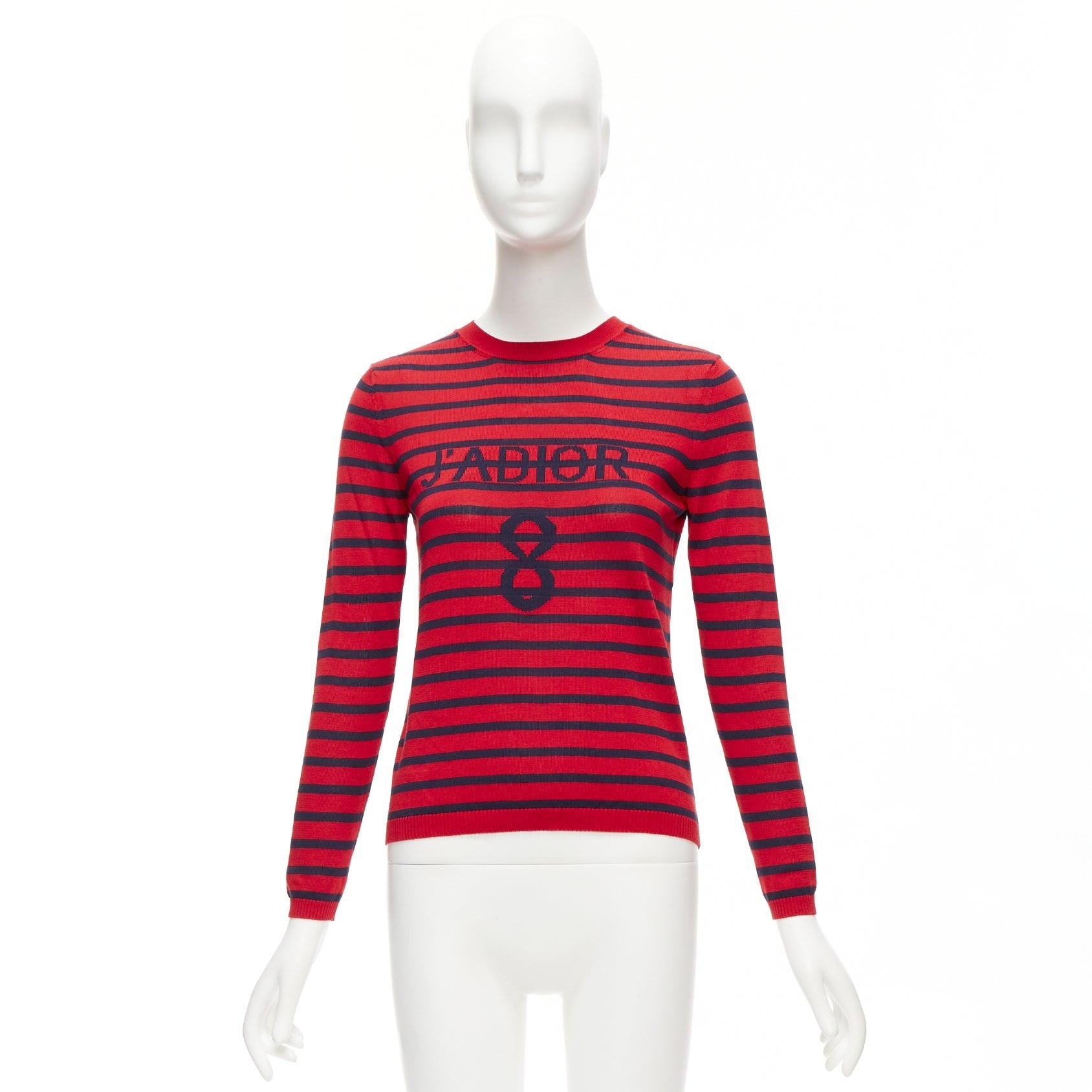CHRISTIAN DIOR J'Adior 8 red navy striped silk cotton sweater top FR34 XS For Sale 5