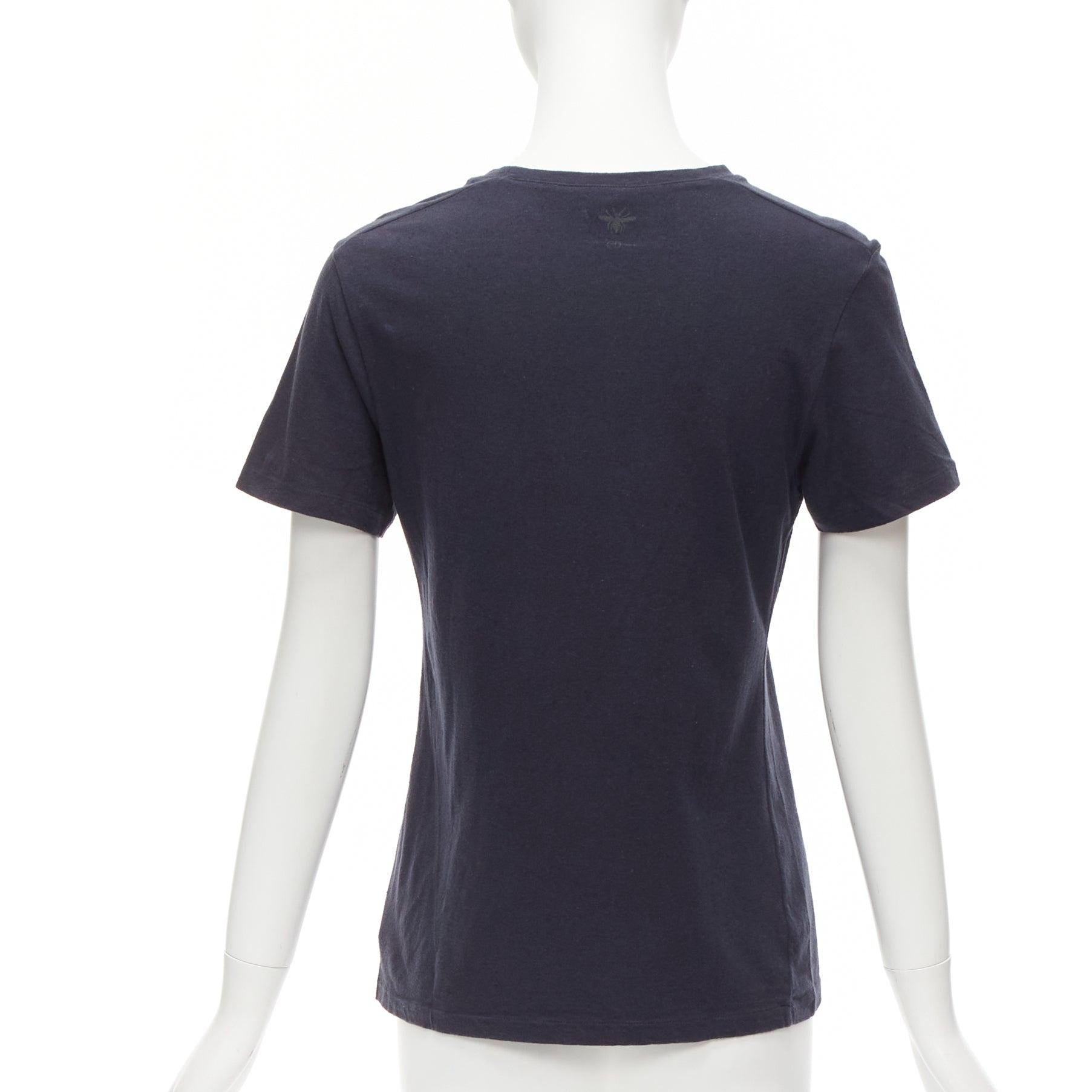 Women's CHRISTIAN DIOR Jadior 8 washed black cotton linen screen print tshirt XS For Sale