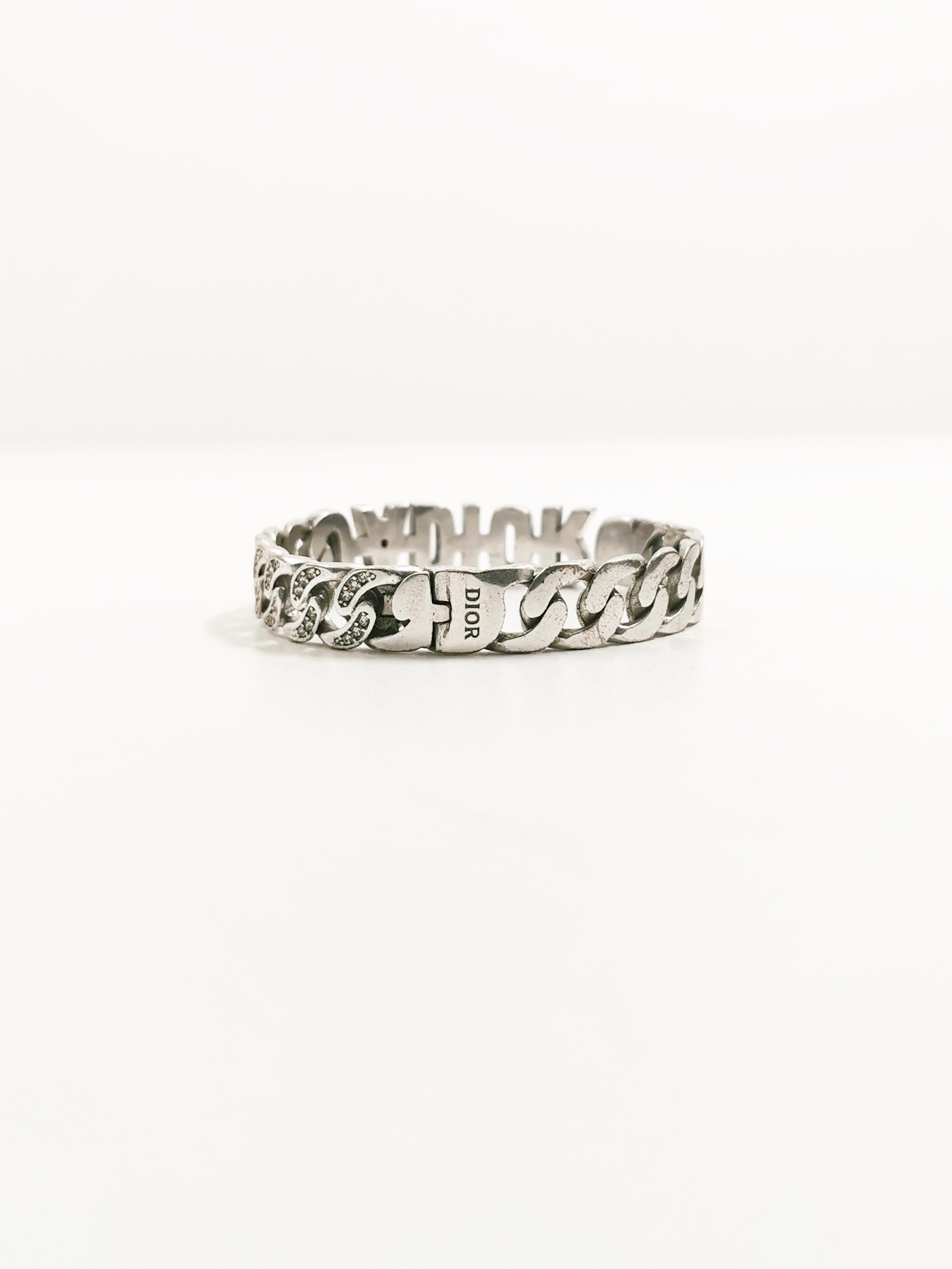 Contemporary Christian Dior J'adior Alphabet Rhinestones Cuff Silver Bangle Bracelet
