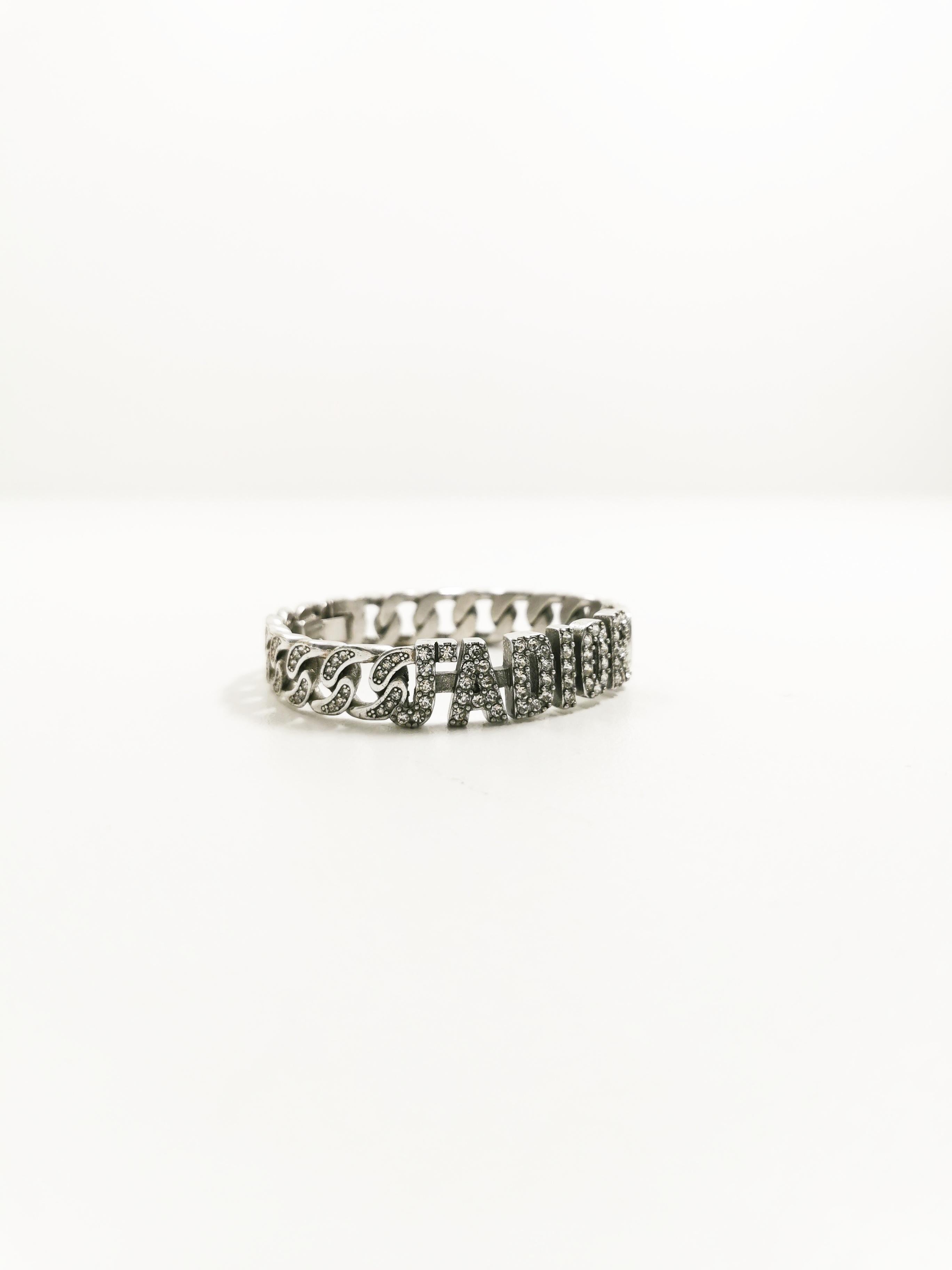 Christian Dior J'adior Alphabet Rhinestones Cuff Silver Bangle Bracelet In Excellent Condition In PUTNEY, NSW