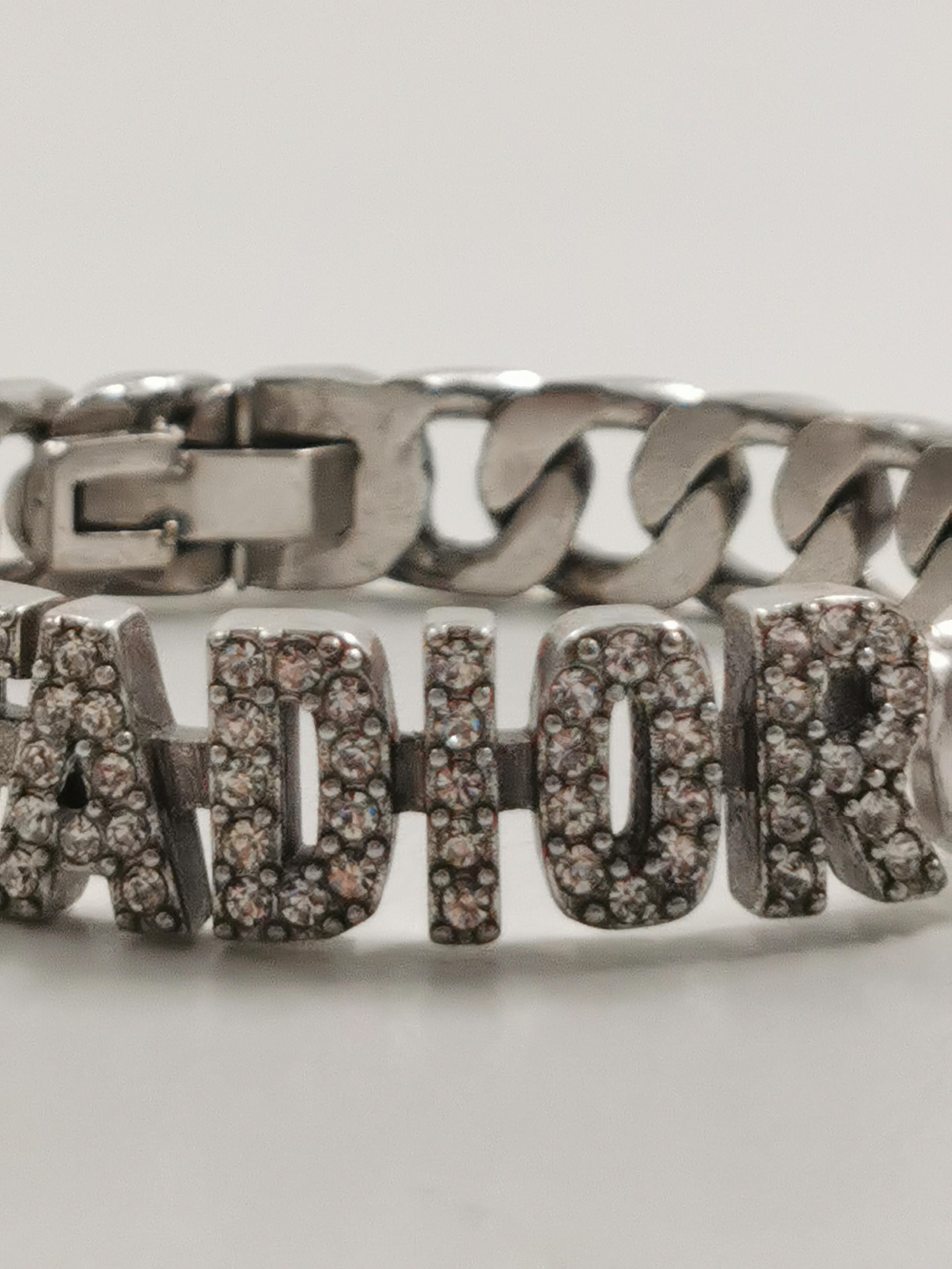 Women's Christian Dior J'adior Alphabet Rhinestones Cuff Silver Bangle Bracelet