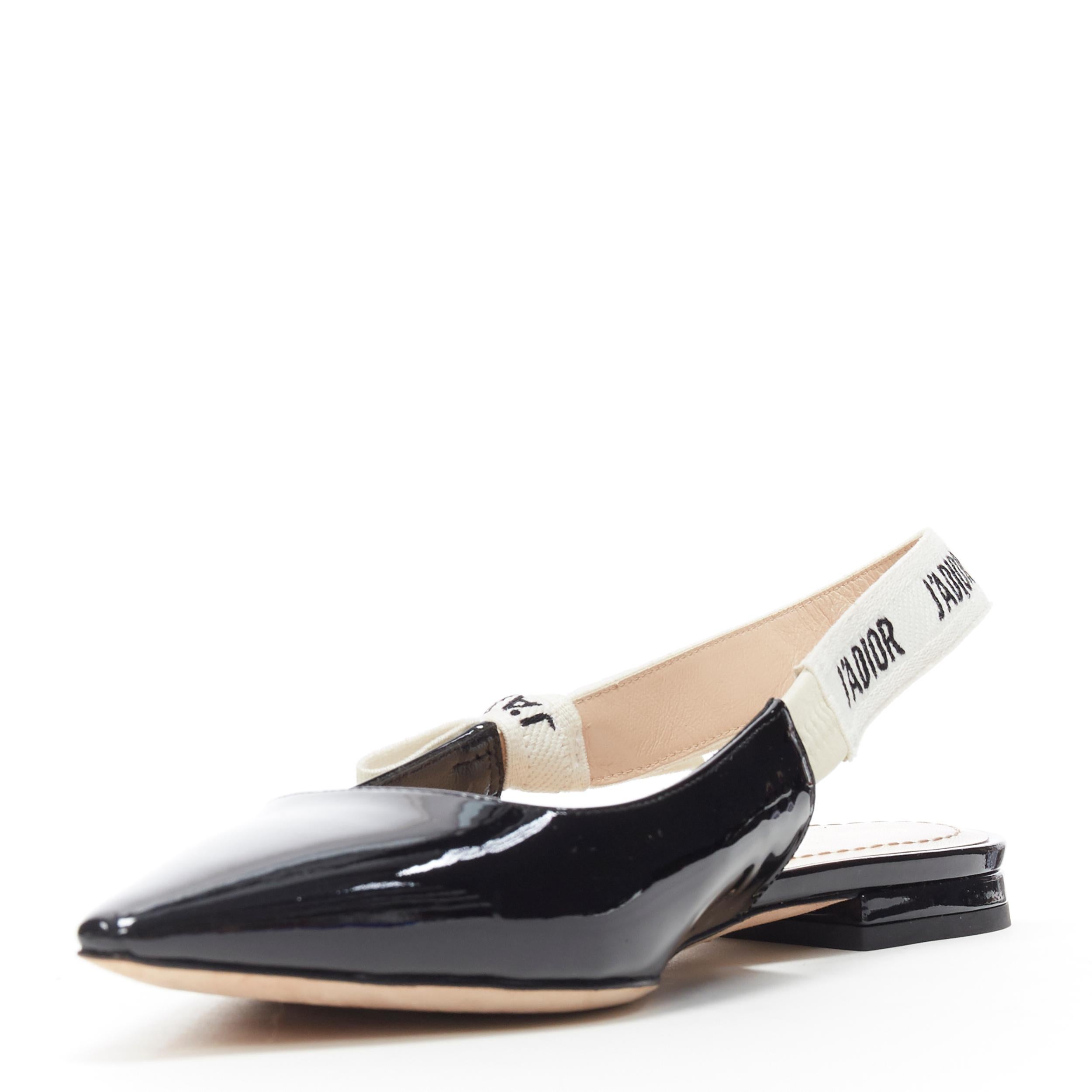 Black CHRISTIAN DIOR J'adior black patent point toe logomania bow slingback flats EU37