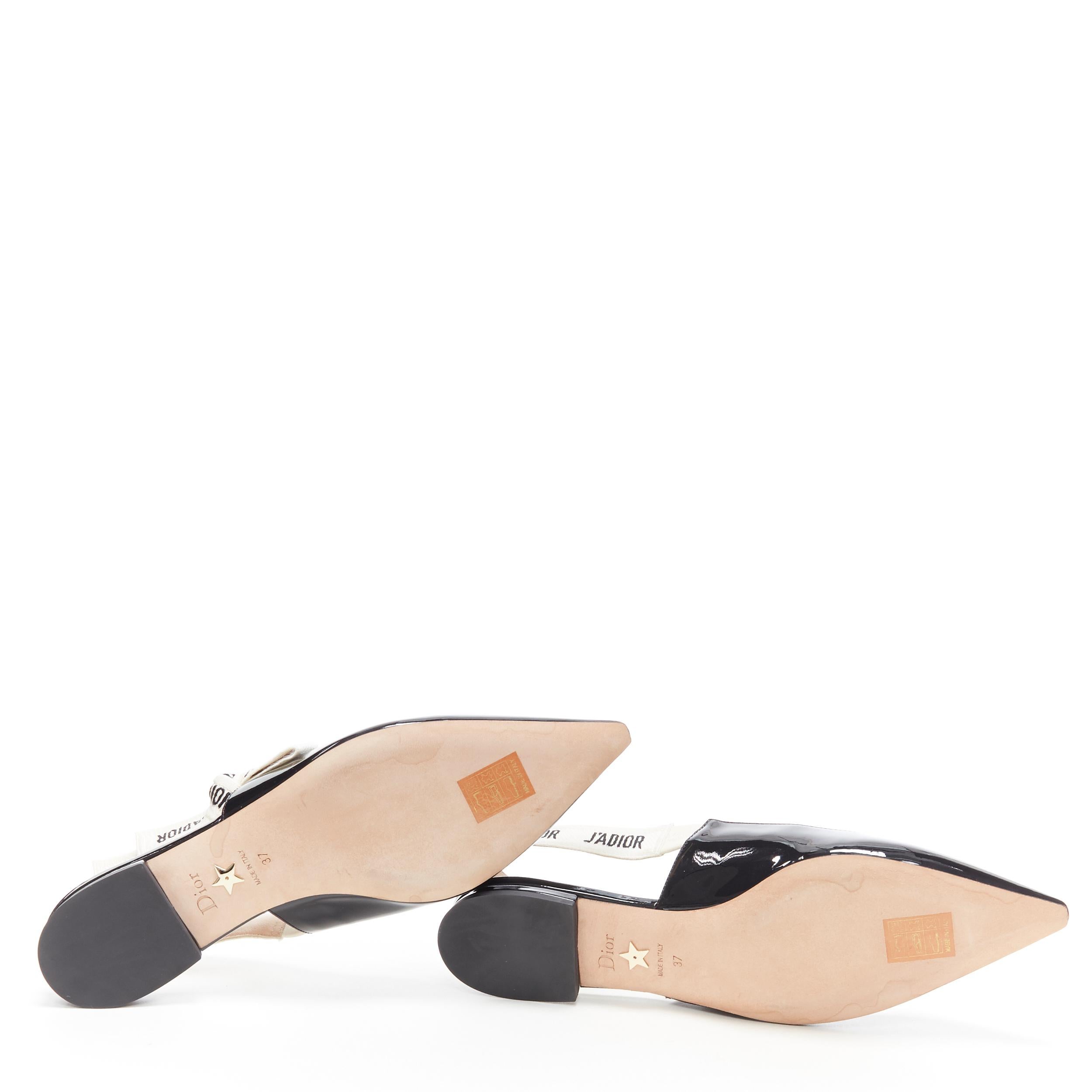 Women's CHRISTIAN DIOR J'adior black patent point toe logomania bow slingback flats EU37
