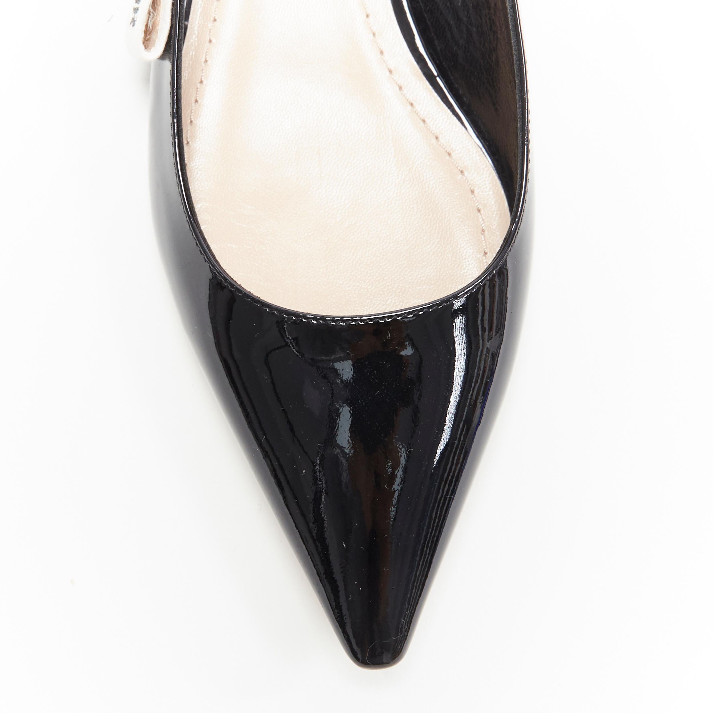CHRISTIAN DIOR J'adior black patent point toe logomania bow slingback flats EU37 1