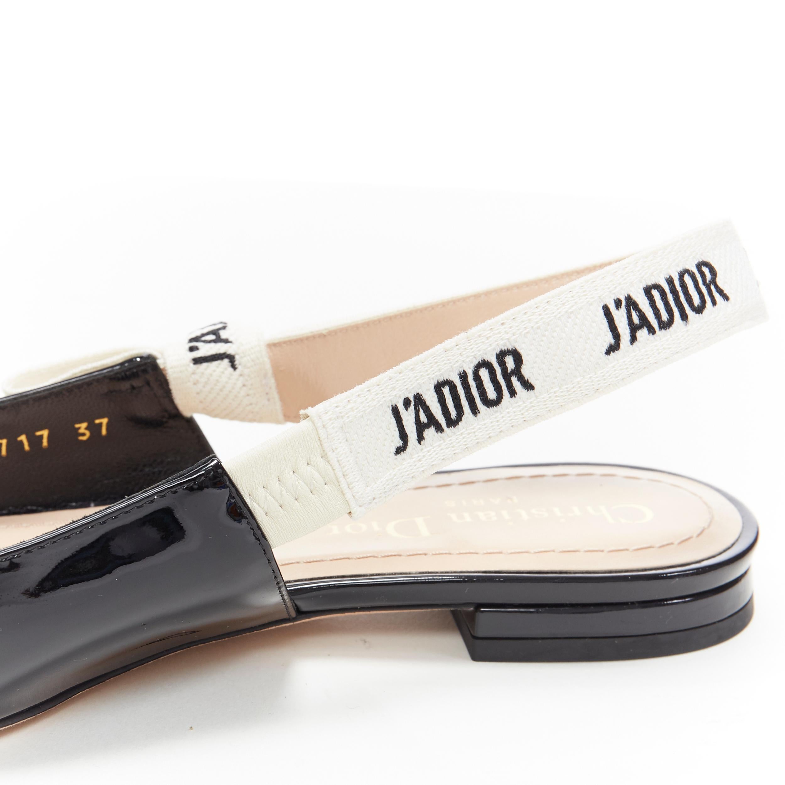 CHRISTIAN DIOR J'adior black patent point toe logomania bow slingback flats EU37 2