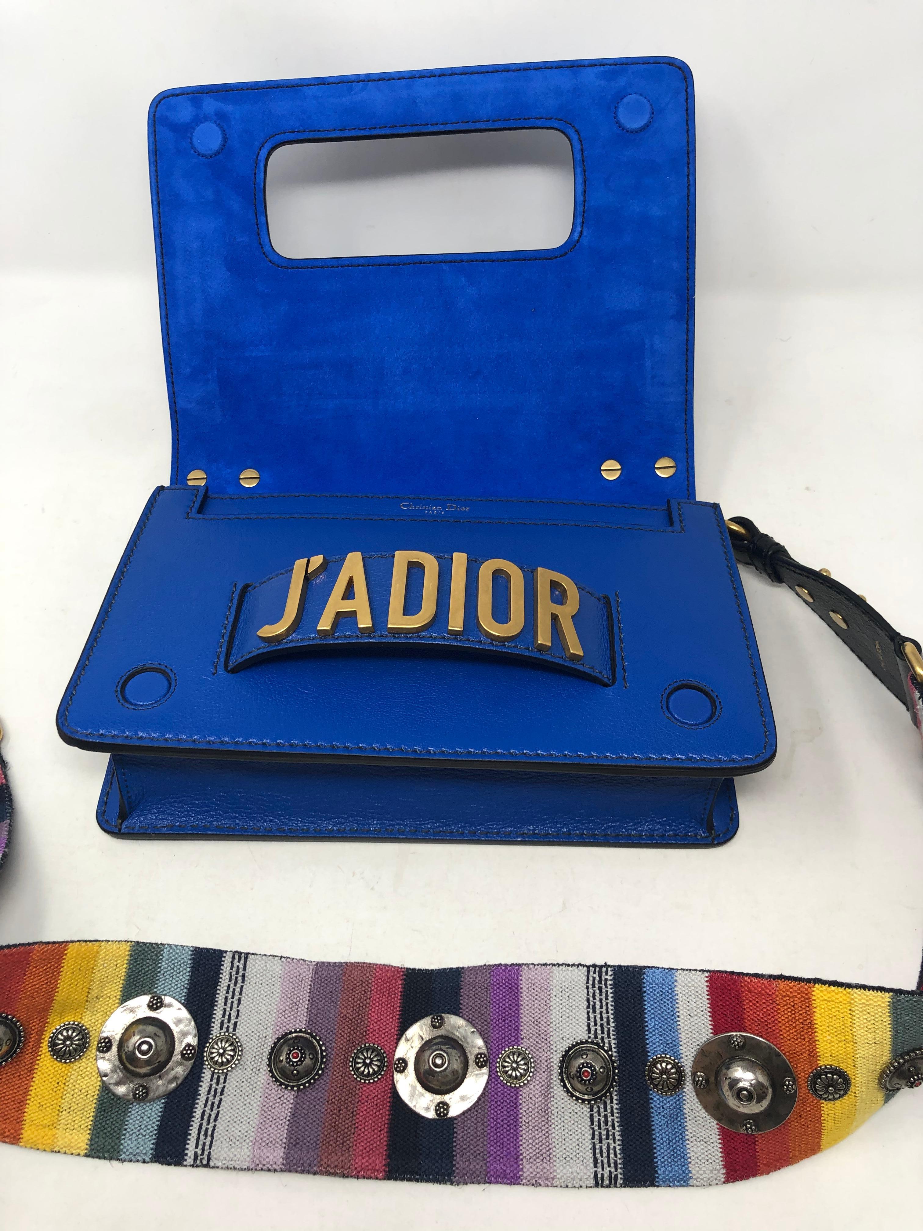 Christian Dior J'adior Blue Leather Bag with Multicolor Strap  5