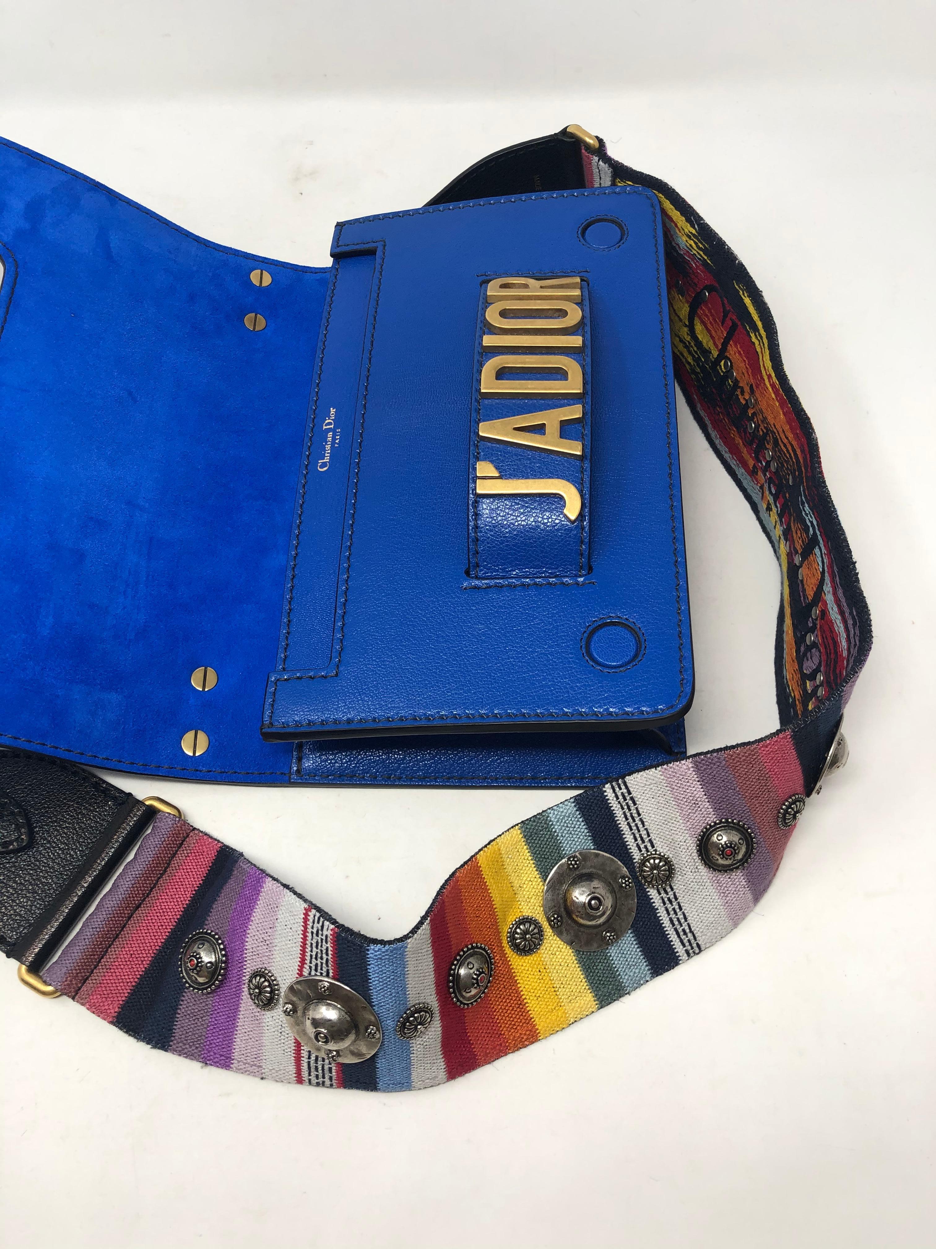 Christian Dior J'adior Blue Leather Bag with Multicolor Strap  7