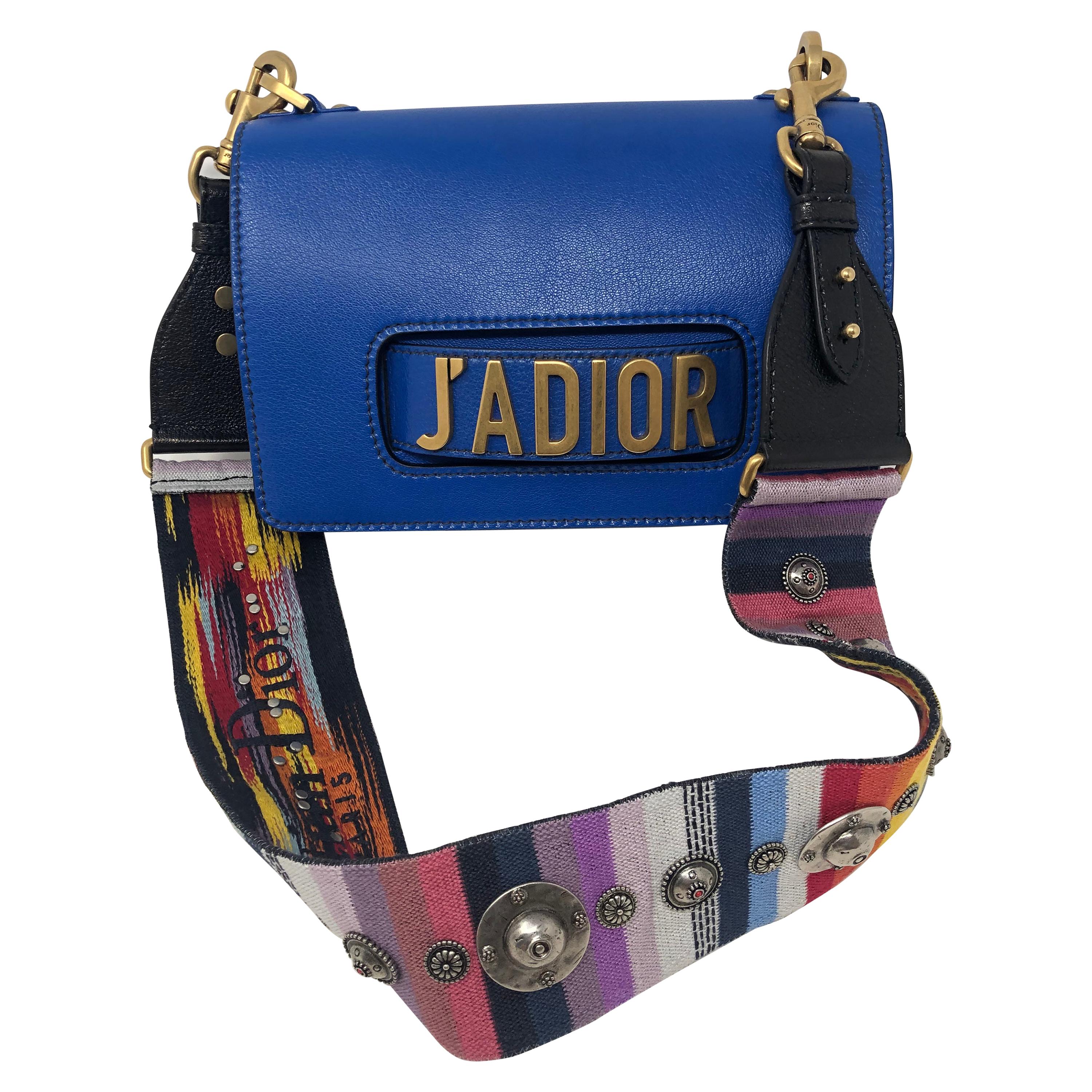 Christian Dior J'adior Blue Leather Bag with Multicolor Strap 