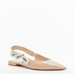 CHRISTIAN DIOR J'adior CD logo ribbon bow slingback nude patent flats EU37