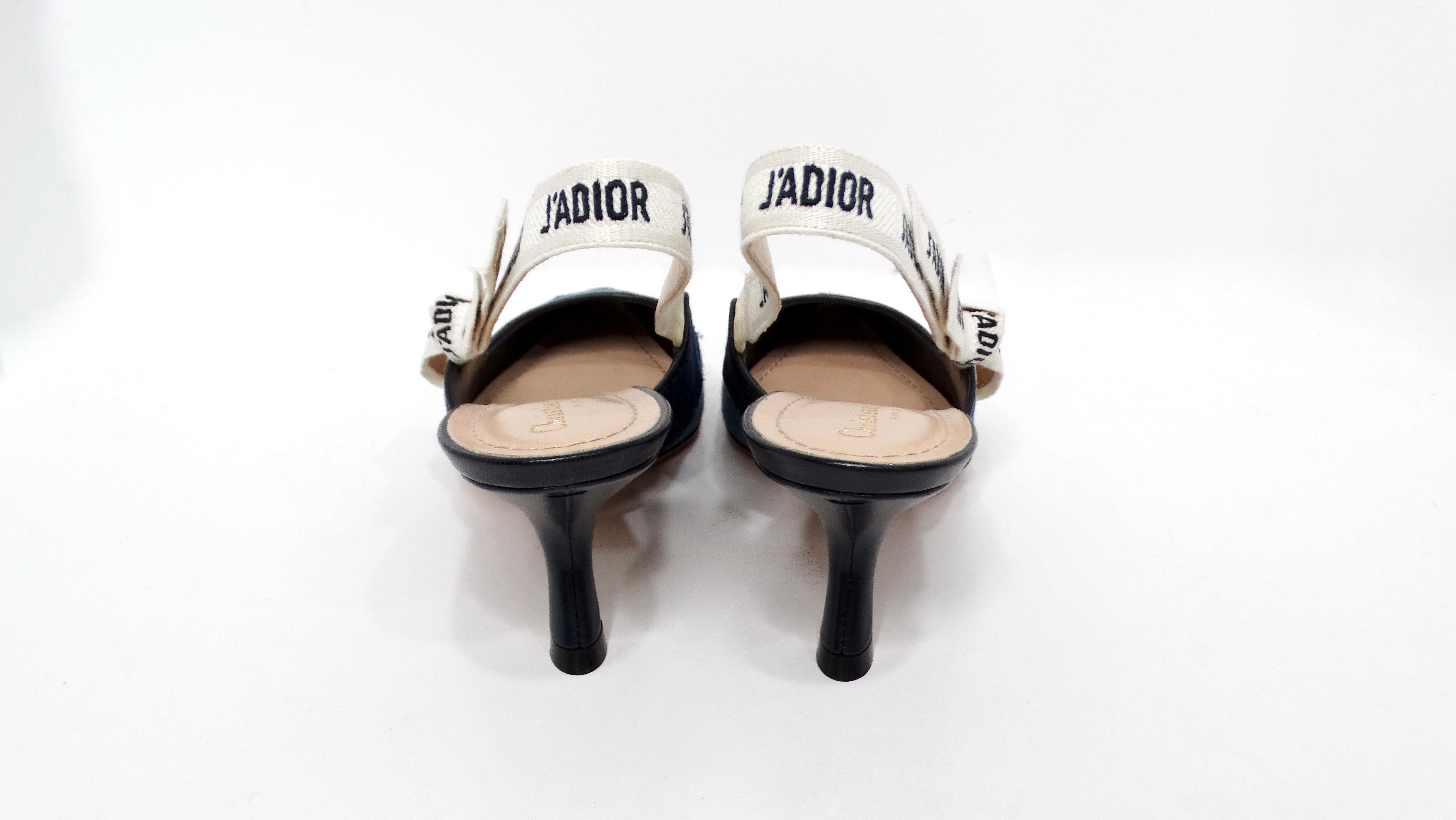 Women's Christian Dior J'ADIOR Denim Patchwork Slingback Kitten Heels For Sale