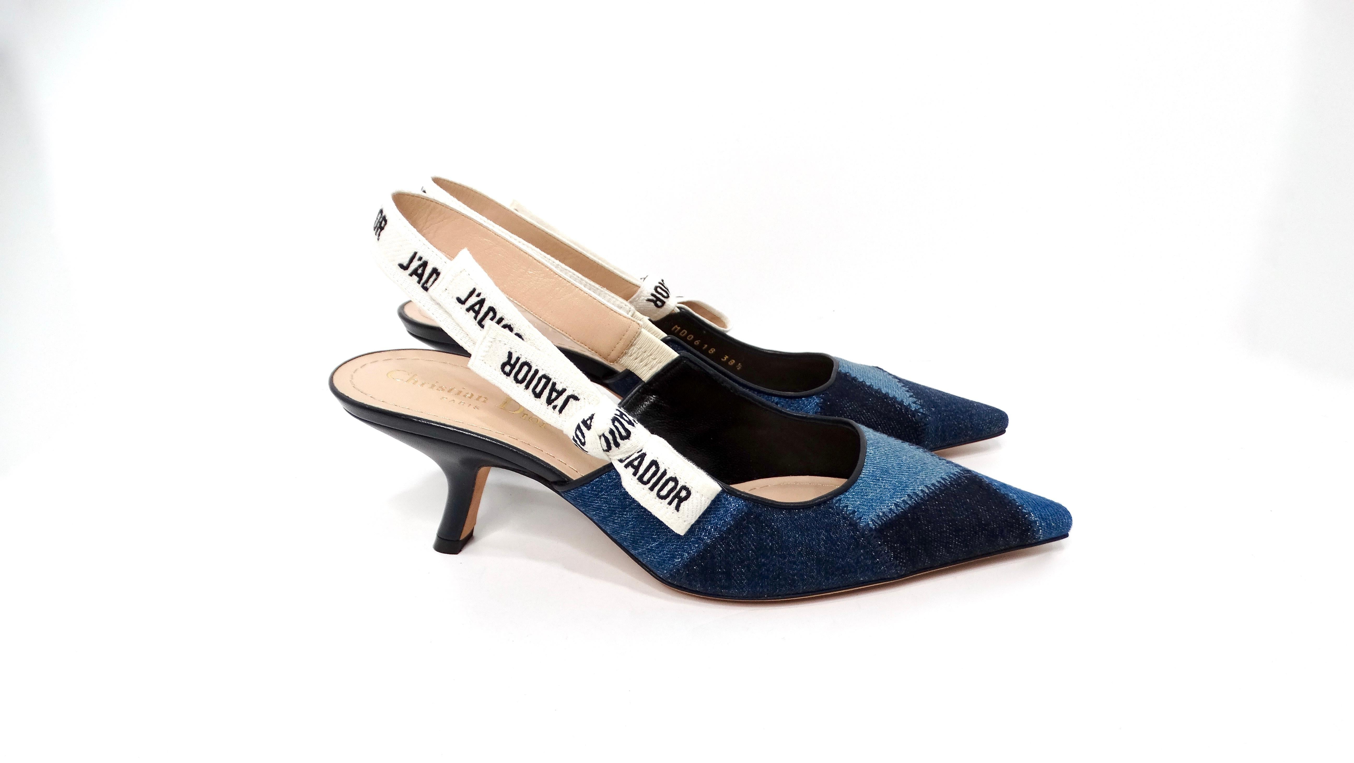 Christian Dior J'ADIOR Denim Patchwork Slingback Kitten Heels For Sale 2