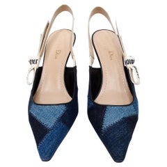 Christian Dior J'ADIOR Denim Patchwork Slingback Kitten Heels (talons aiguilles)