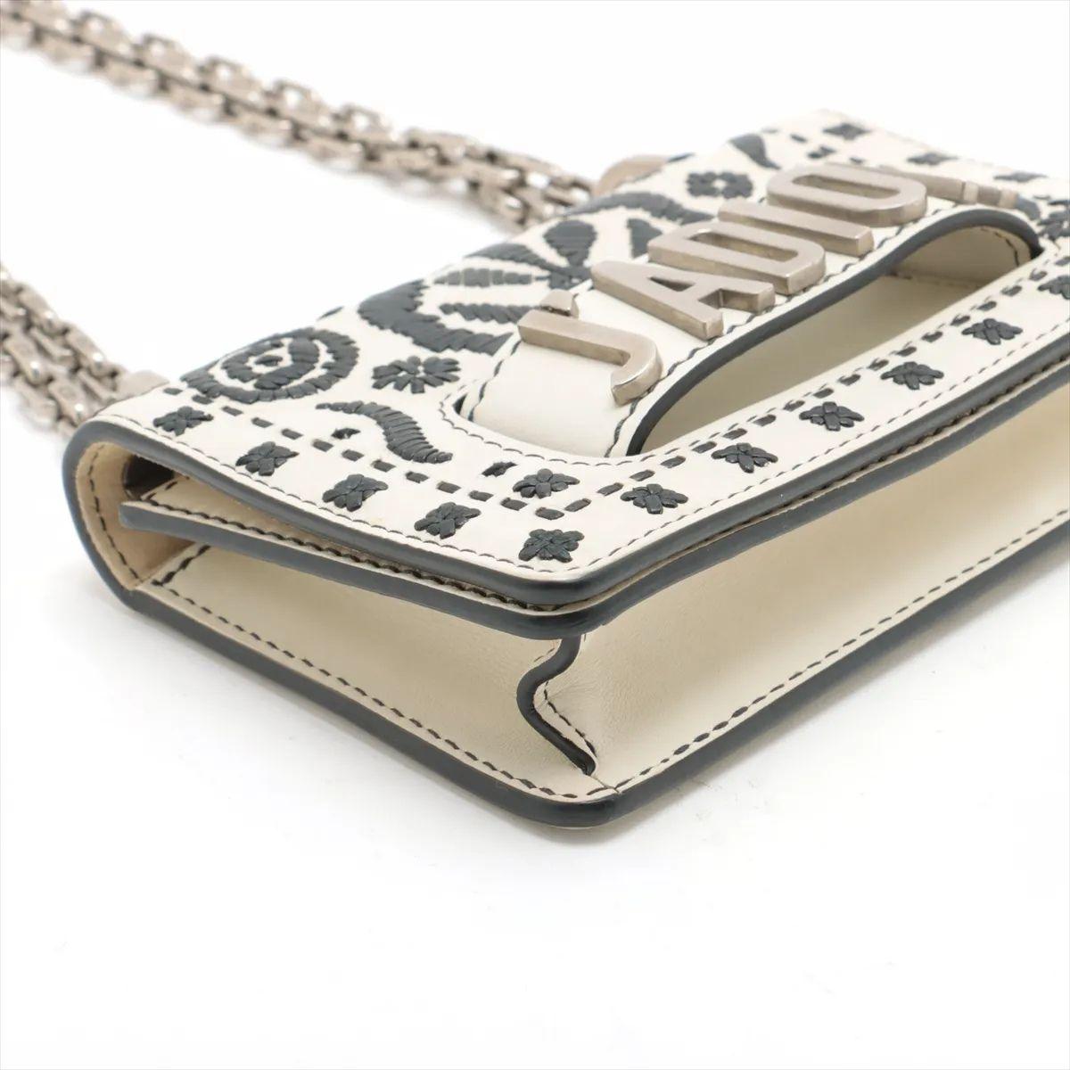 Christian Dior J'Adior Bestickte Leder-Ketten-Umhängetasche Weiß im Angebot 1