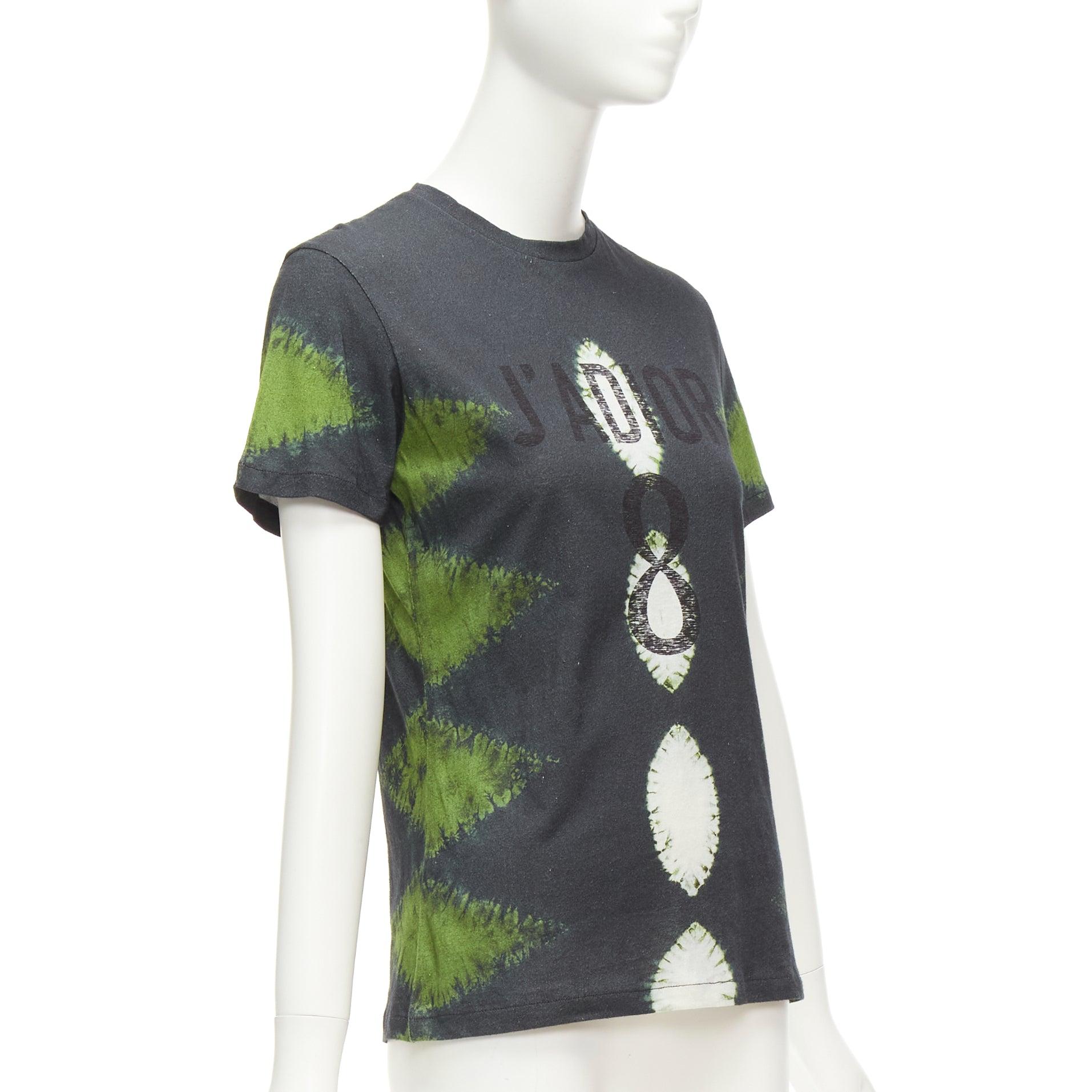 CHRISTIAN DIOR J'adior green grey tie dye cotton linen 8 tshirt XS In Excellent Condition For Sale In Hong Kong, NT