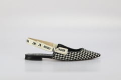 Christian Dior J'adior Houndtooth Pointed Toe Slingback Flats Eu 37 Uk 4 Us 7