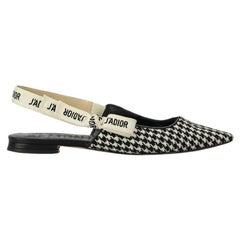 Christian Dior J'adior Houndtooth Pointed Toe Slingback Flats Eu 37 Uk 4 Us 7