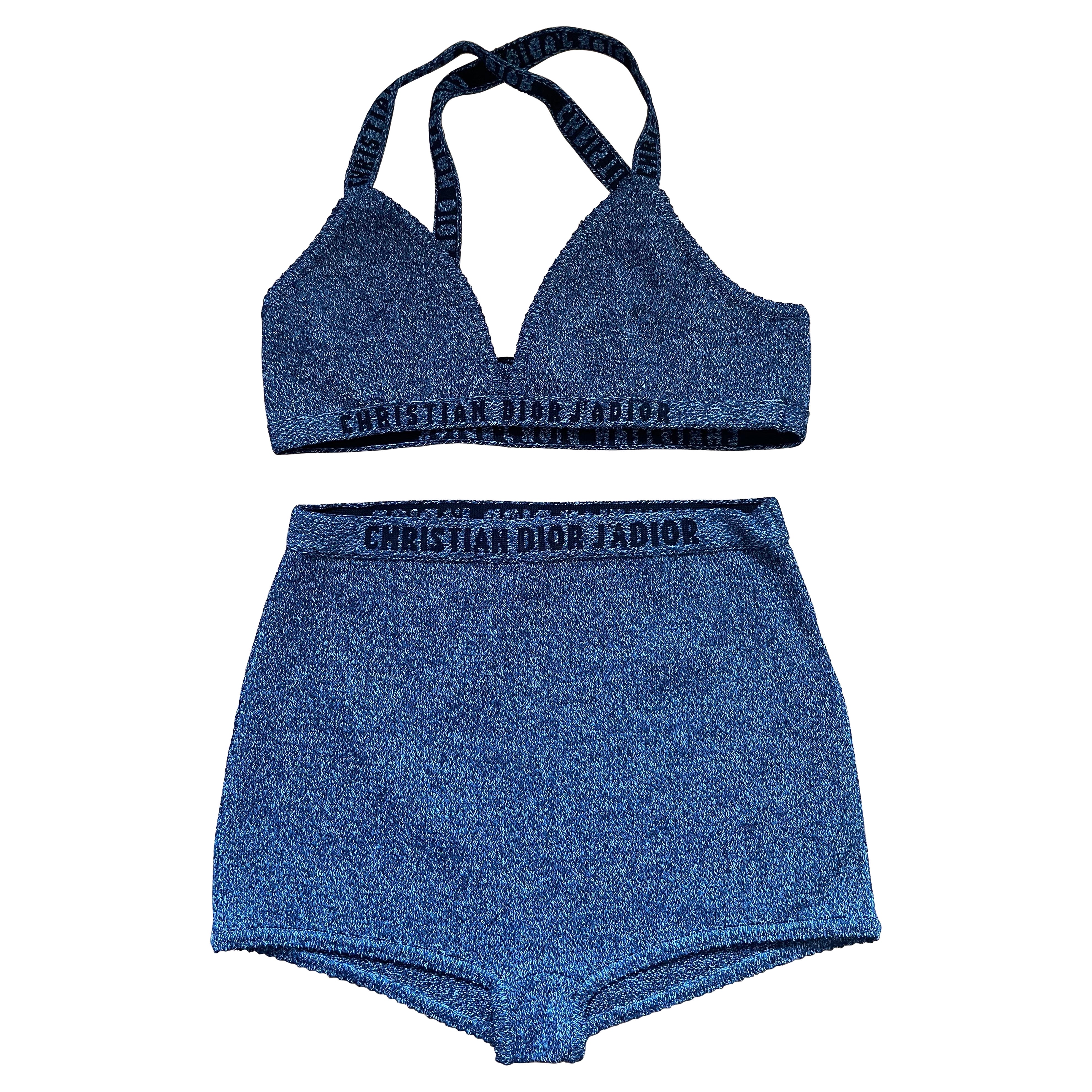 Christian Dior J’Adior Logo Knit Two-Piece Set – Bra Top & High Waist Shorts
