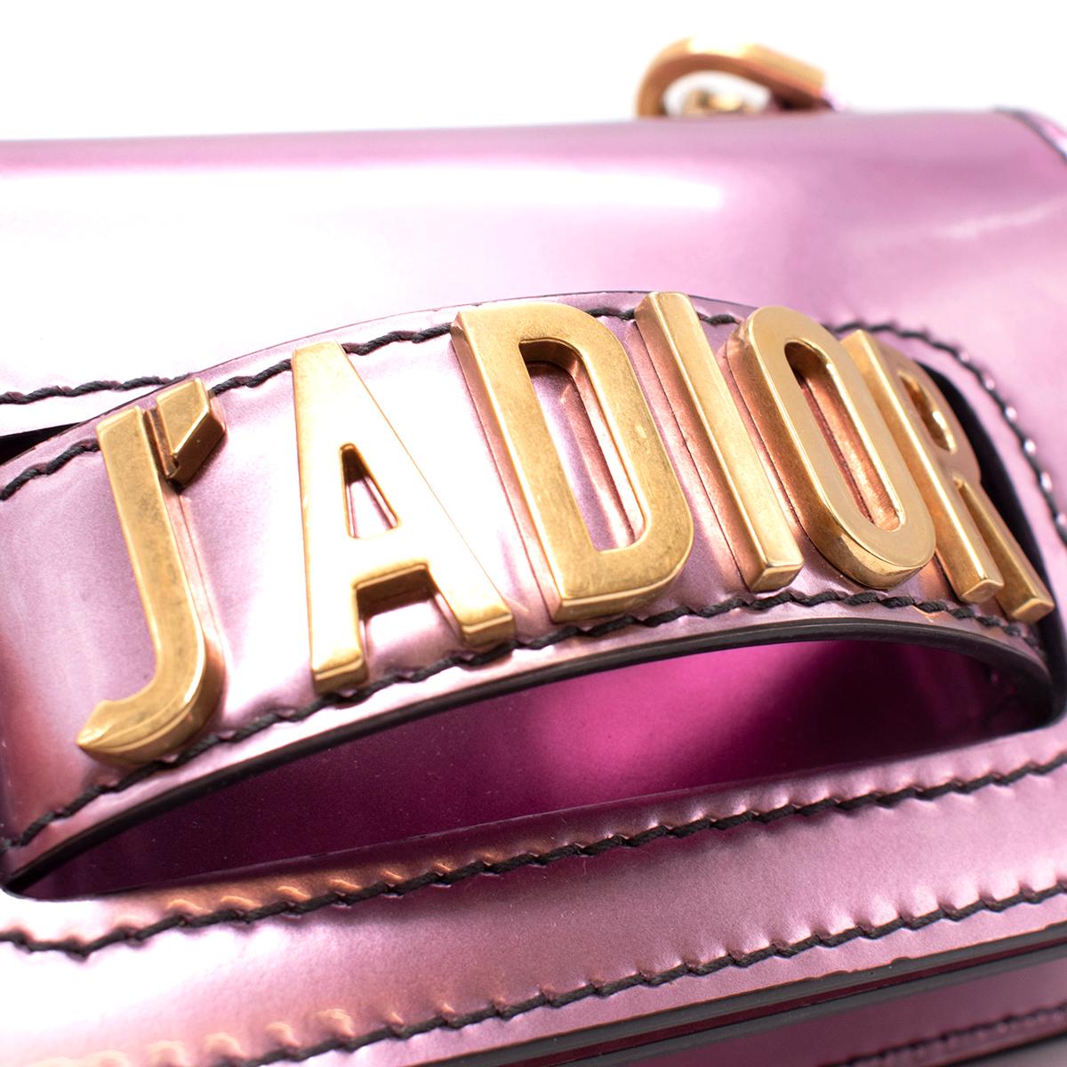 Beige Christian Dior J'Adior Metallic Pink Mirror Calfskin Flap Bag For Sale
