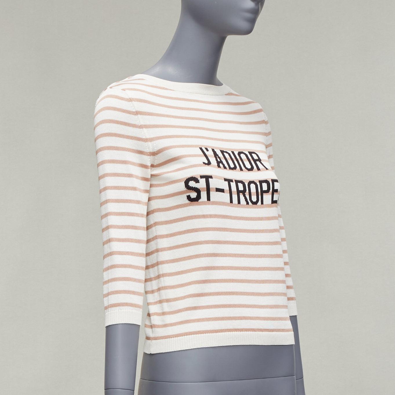 CHRISTIAN DIOR Jadior St Tropez beige cream stripe cropped sweater FR34 XS In Good Condition For Sale In Hong Kong, NT