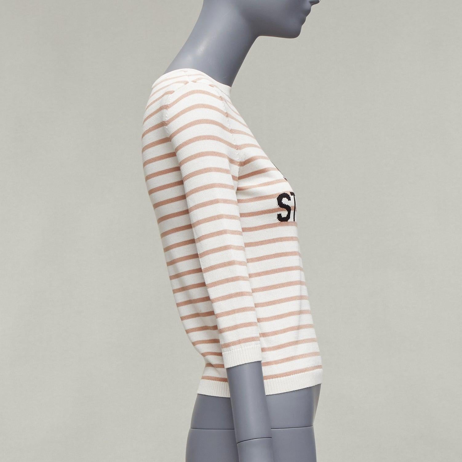 CHRISTIAN DIOR Jadior St Tropez beige cream stripe cropped sweater FR34 XS In Good Condition For Sale In Hong Kong, NT