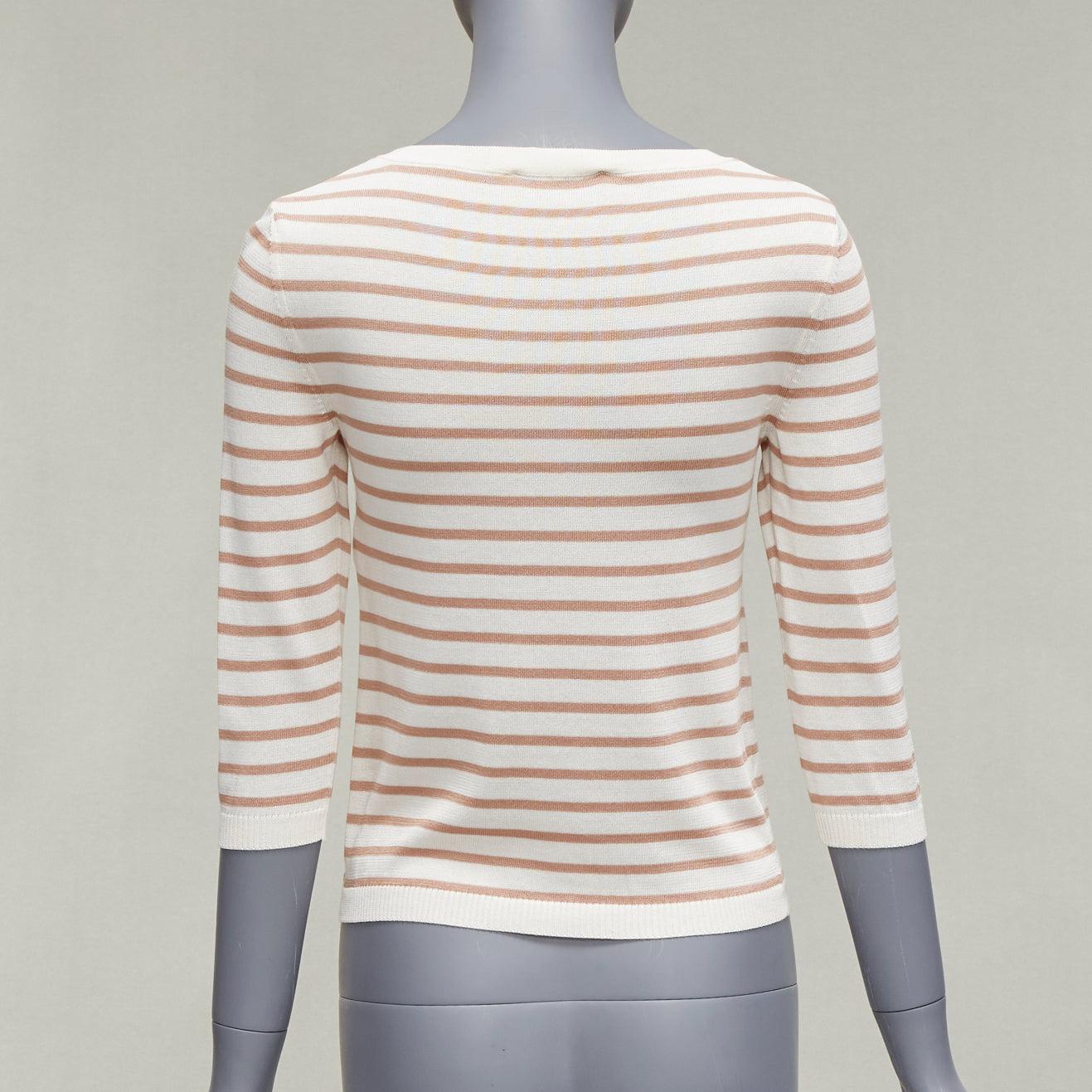 Women's CHRISTIAN DIOR Jadior St Tropez beige cream stripe cropped sweater FR34 XS For Sale