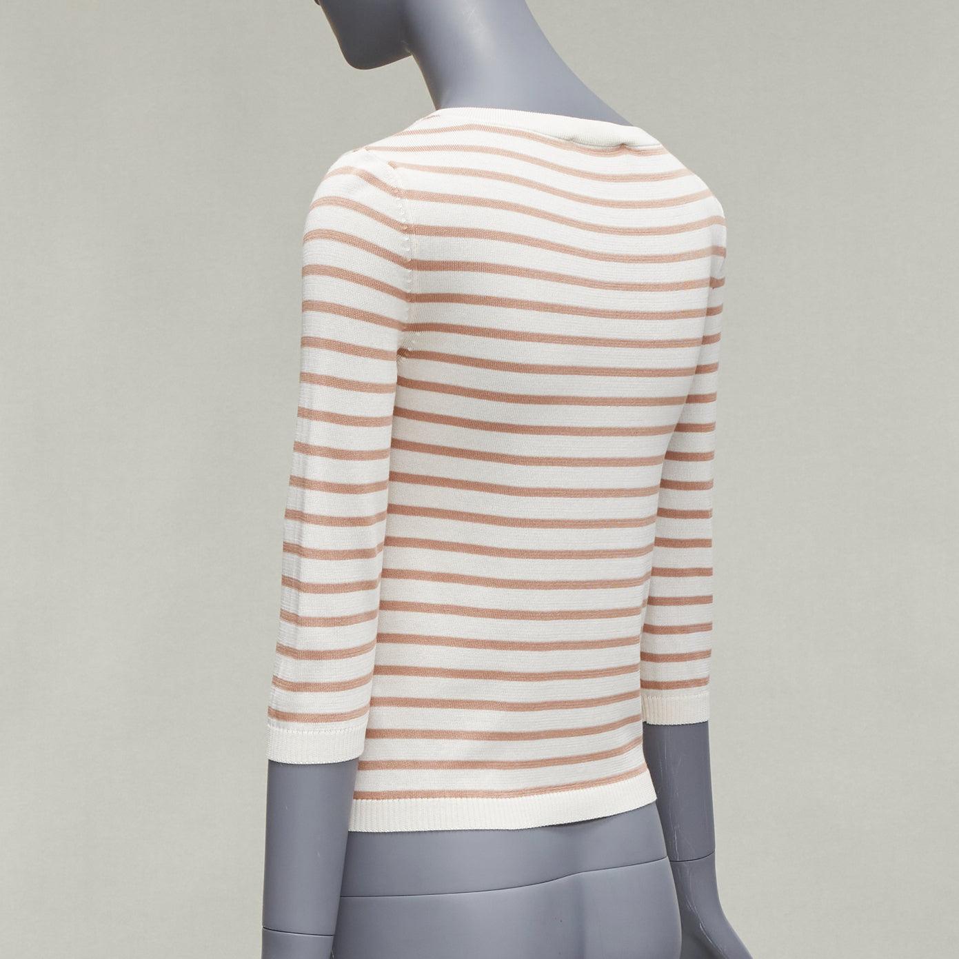 CHRISTIAN DIOR Jadior St Tropez beige cream stripe cropped sweater FR34 XS For Sale 1