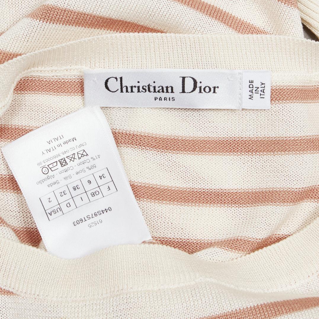 CHRISTIAN DIOR Jadior St Tropez beige cream stripe cropped sweater FR34 XS For Sale 4