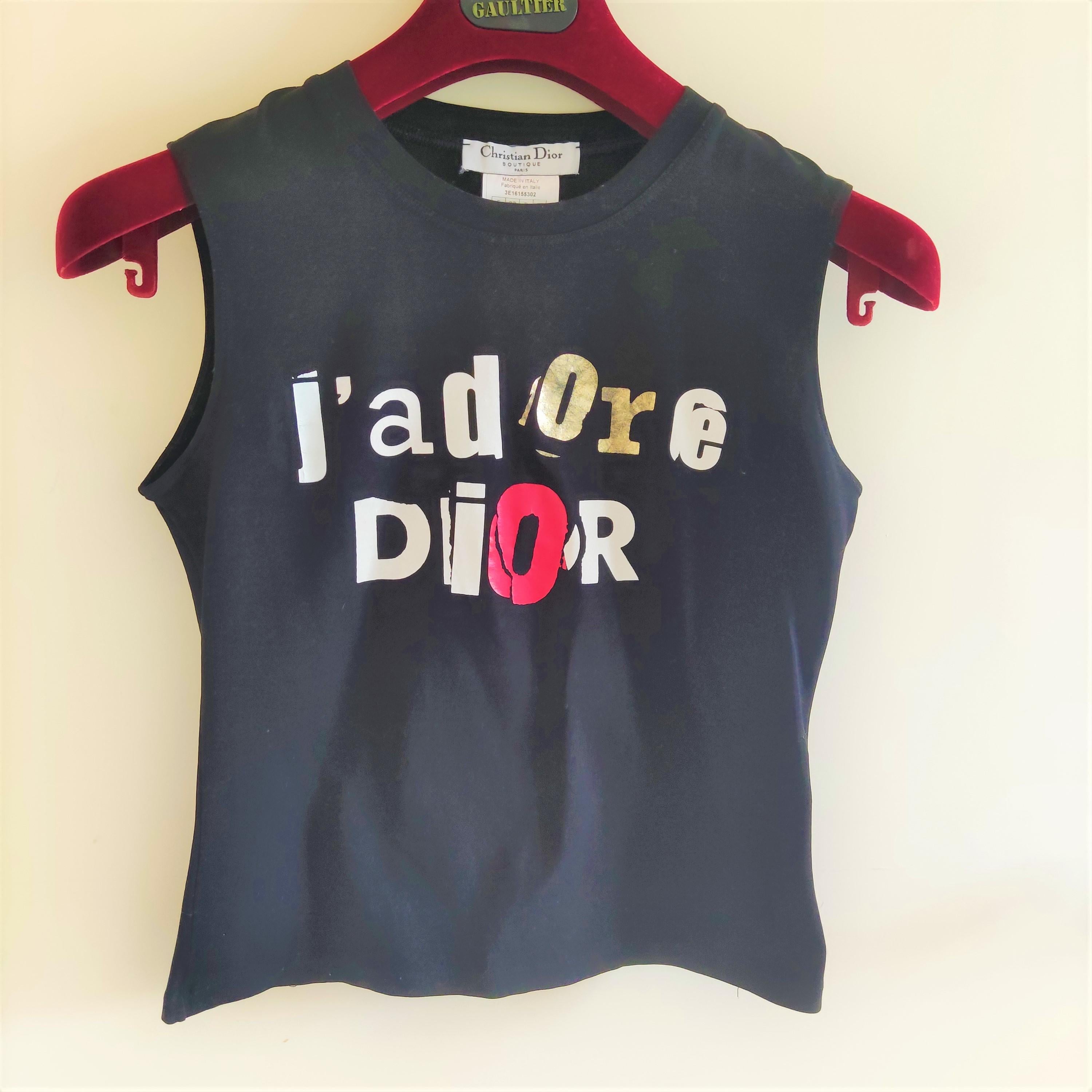 Christian Dior J'adore by John Galliano Black Graffiti T-shirt Tee Crop  Tank Top For Sale at 1stDibs