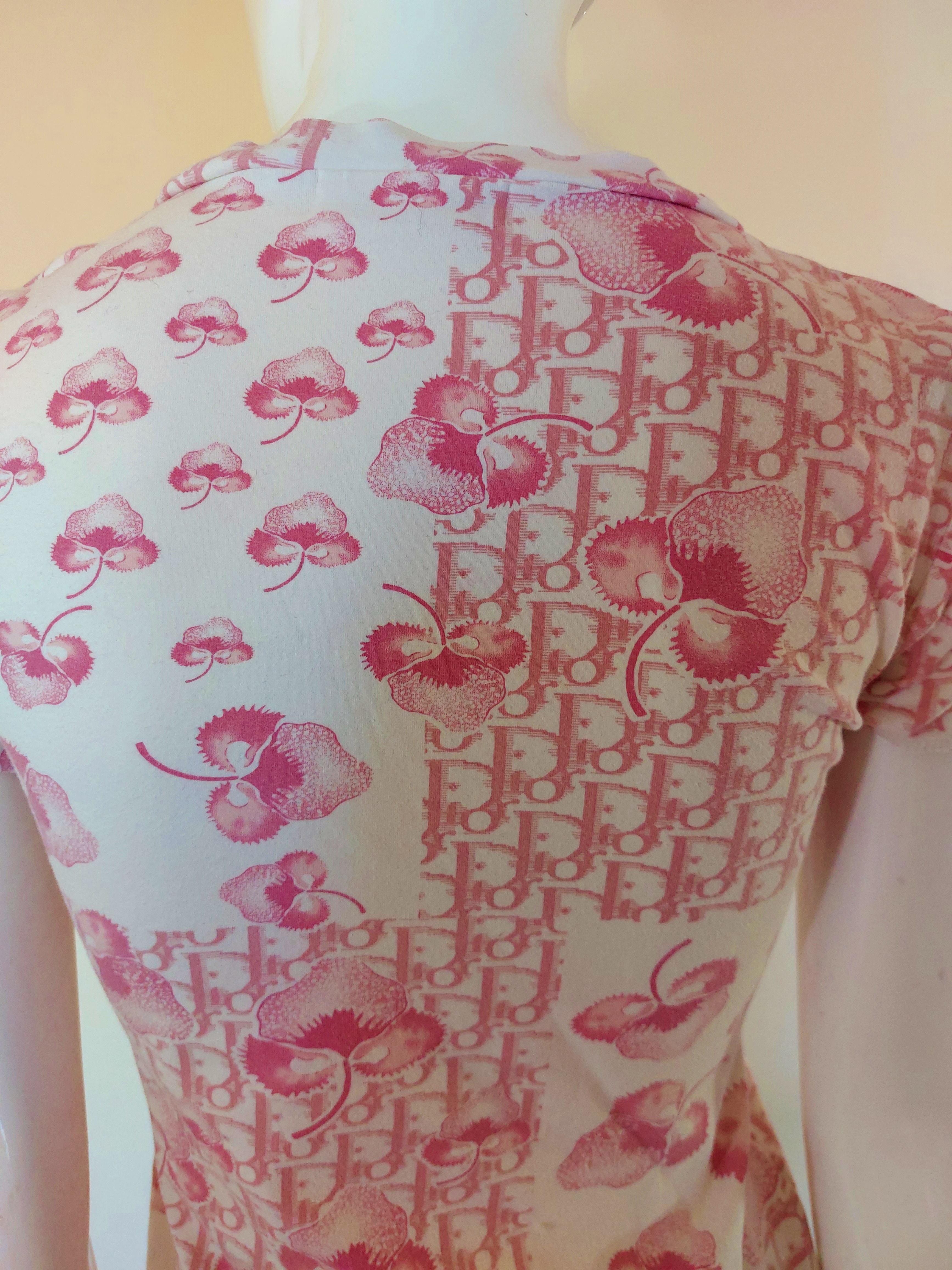 Christian Dior J’adore Cherry Blossom Monogram Floral Logo Pink Top Shirt In Excellent Condition In PARIS, FR