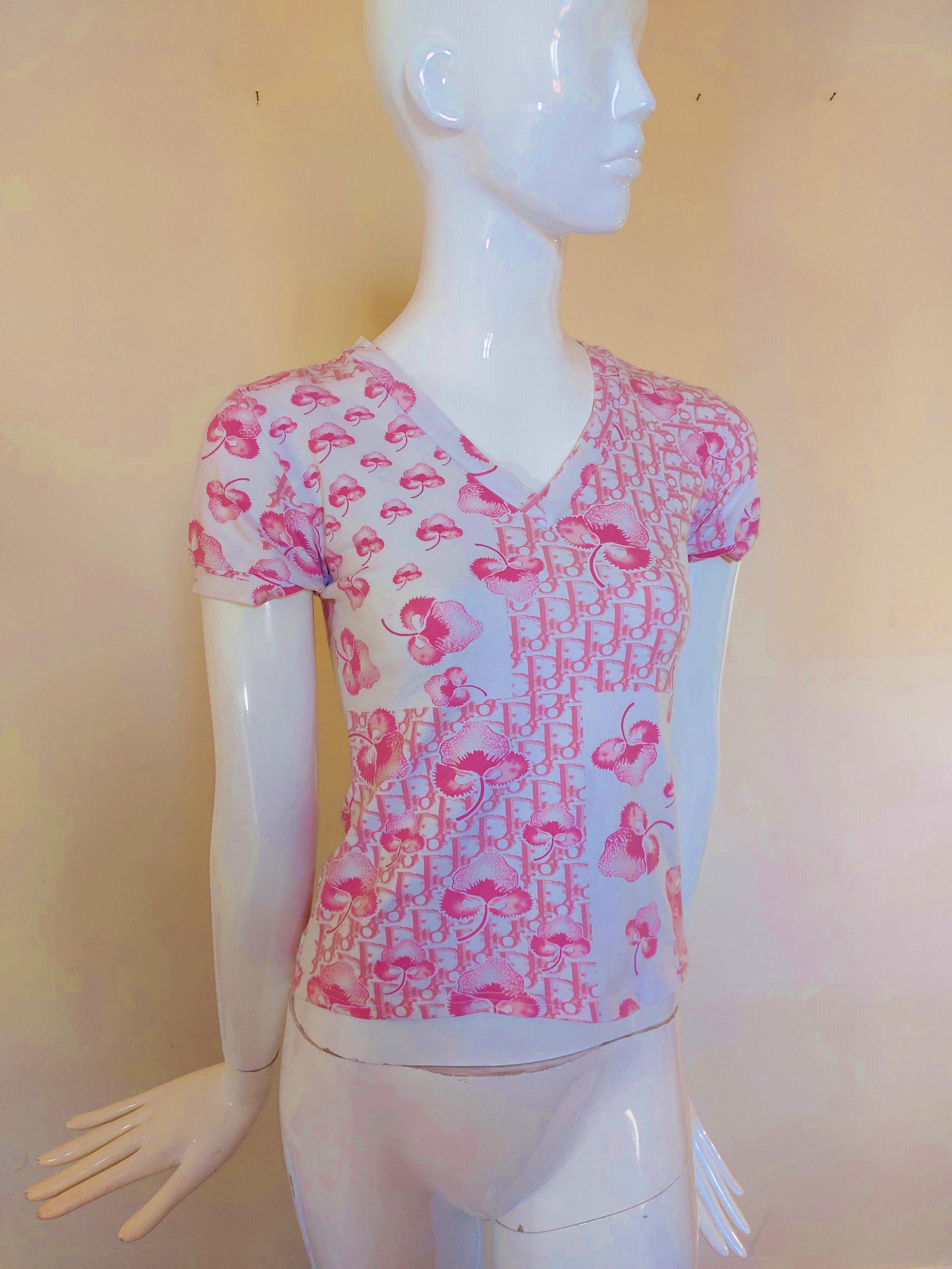 Christian Dior J’adore Cherry Blossom Monogram Floral Logo Pink Top Shirt 2