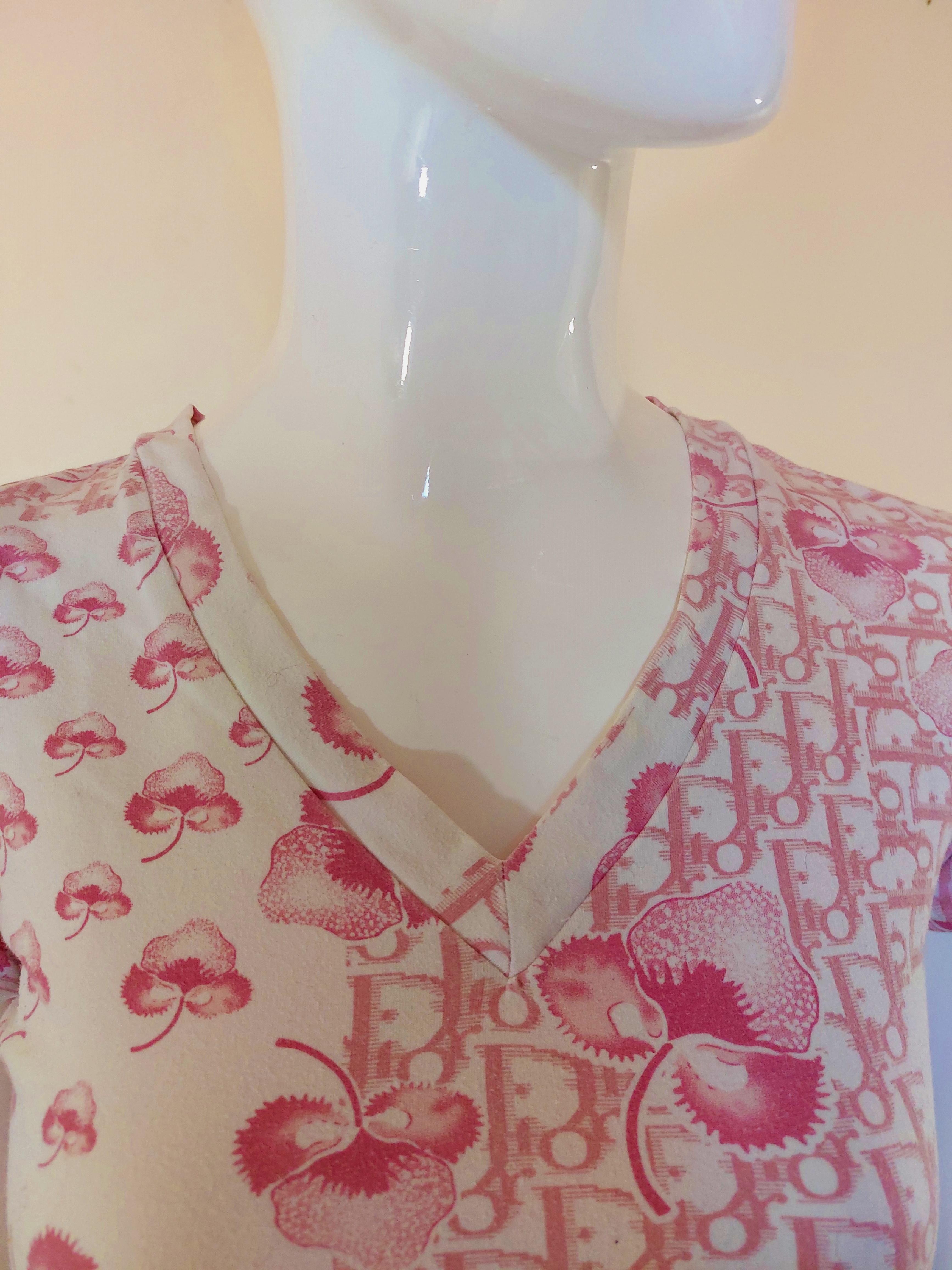Christian Dior J’adore Cherry Blossom Monogram Floral Logo Pink Top Shirt 4