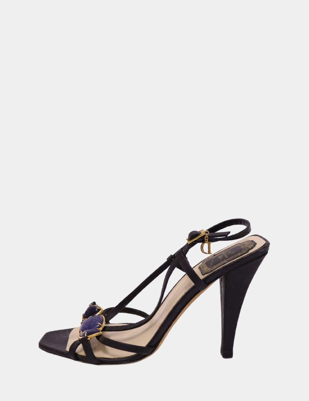 Black Christian Dior Jeweled 'Piedra' Sandals Size EU 38