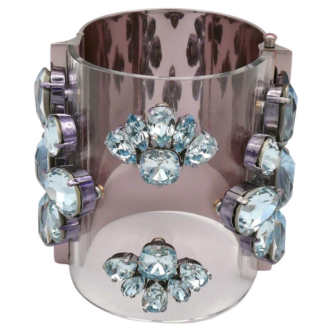 Christian Dior Jewelled Powder Pink Metal and Clear Prespex Cuff Bracelet, 2013 For Sale