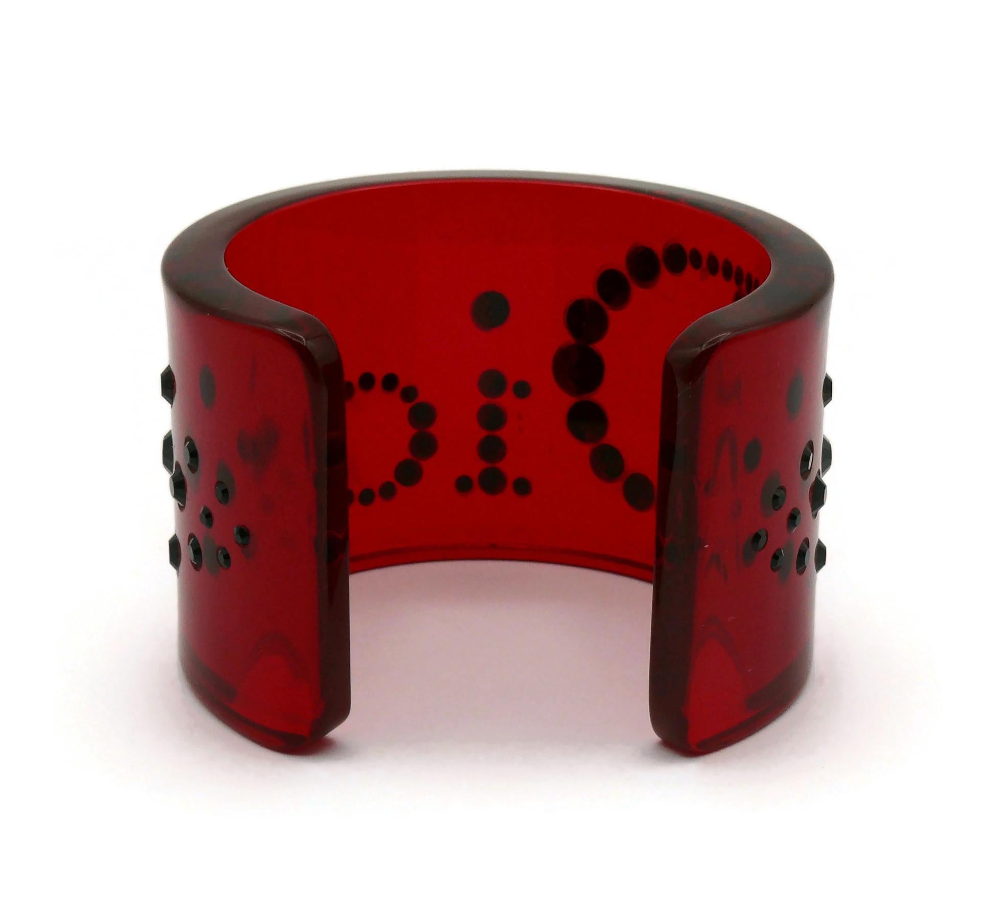 CHRISTIAN DIOR Jewelled Red Resin Cuff Bracelet For Sale 1