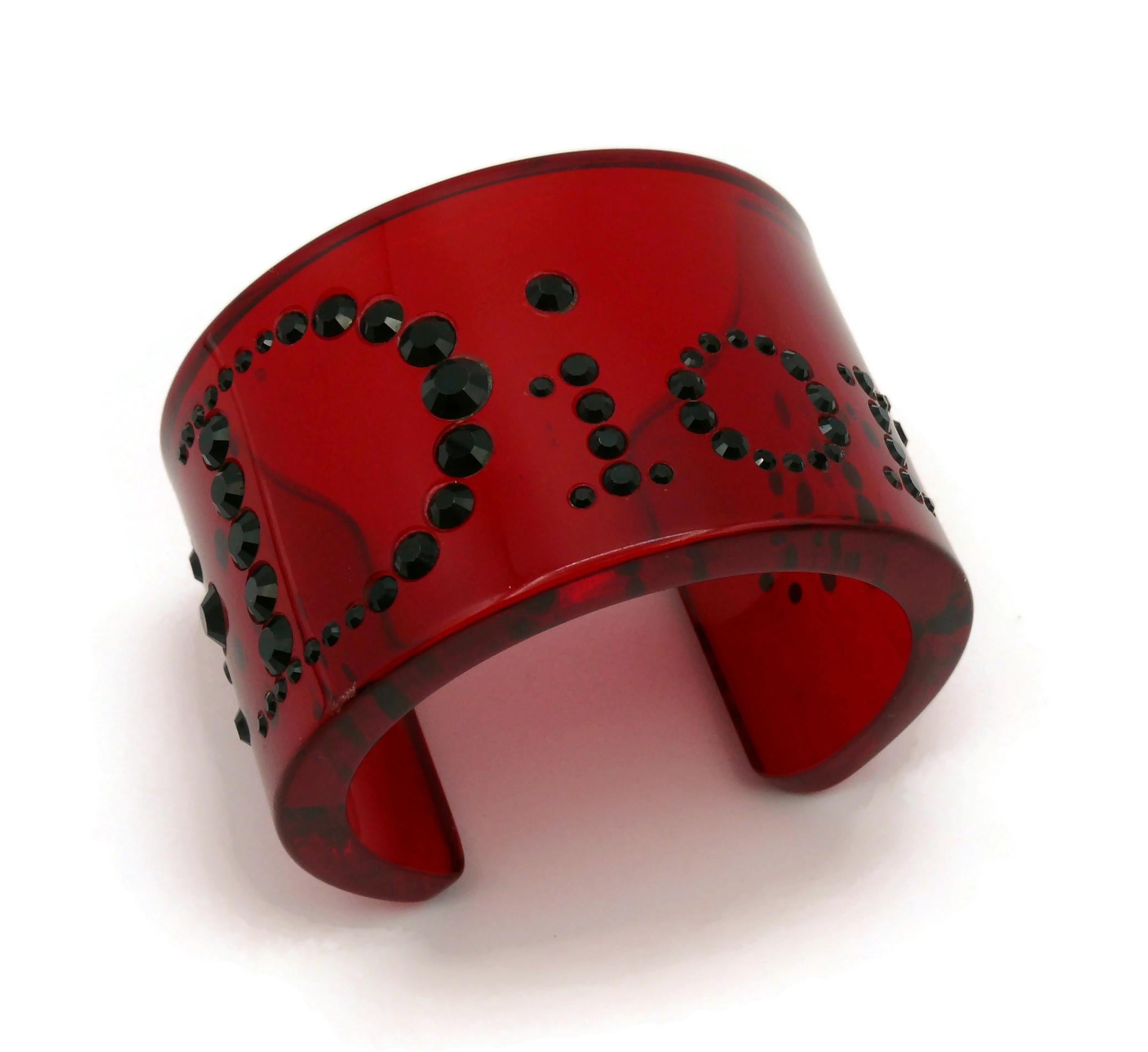 CHRISTIAN DIOR Jewelled Red Resin Cuff Bracelet For Sale 1