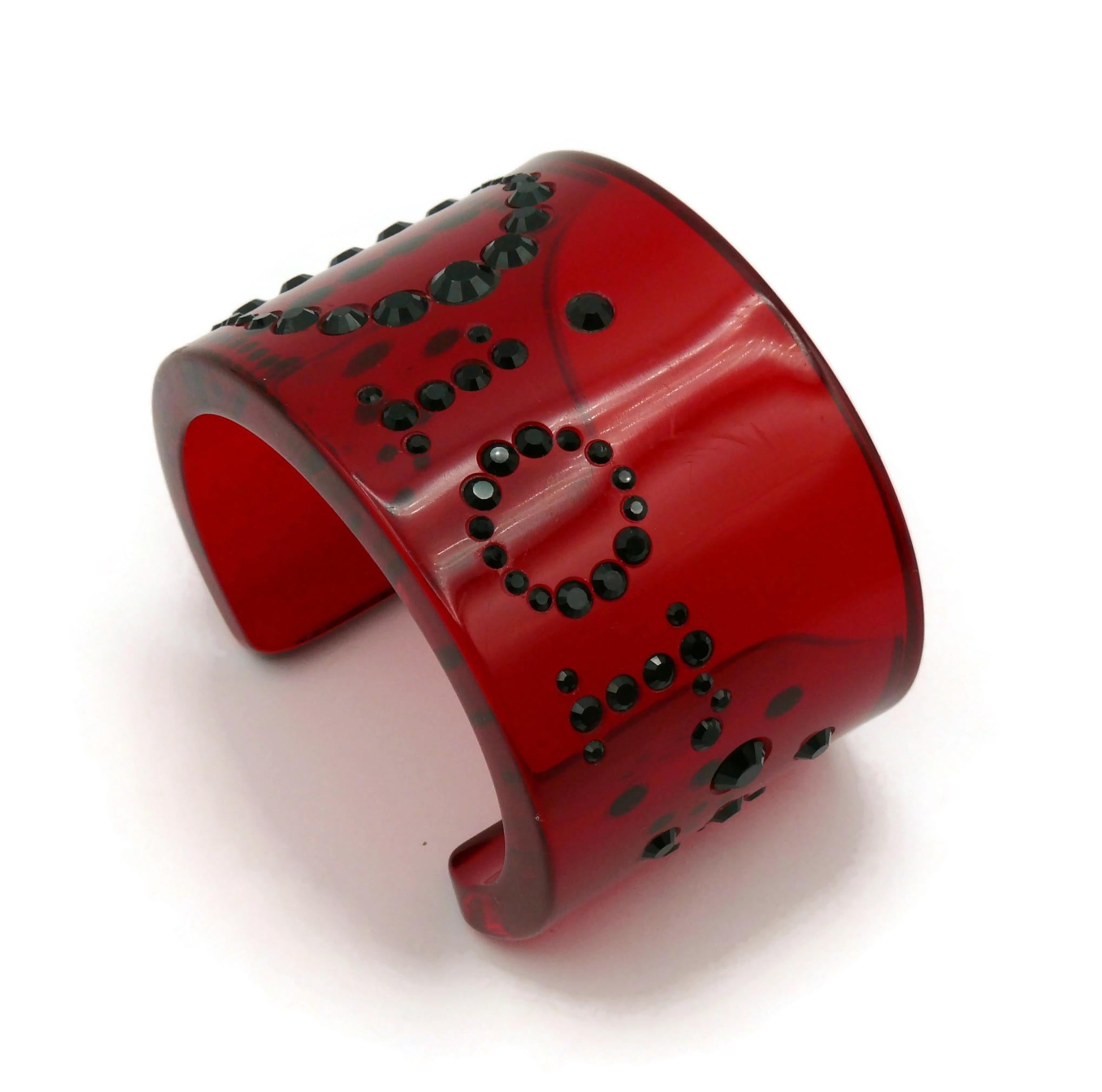CHRISTIAN DIOR Jewelled Red Resin Cuff Bracelet For Sale 3