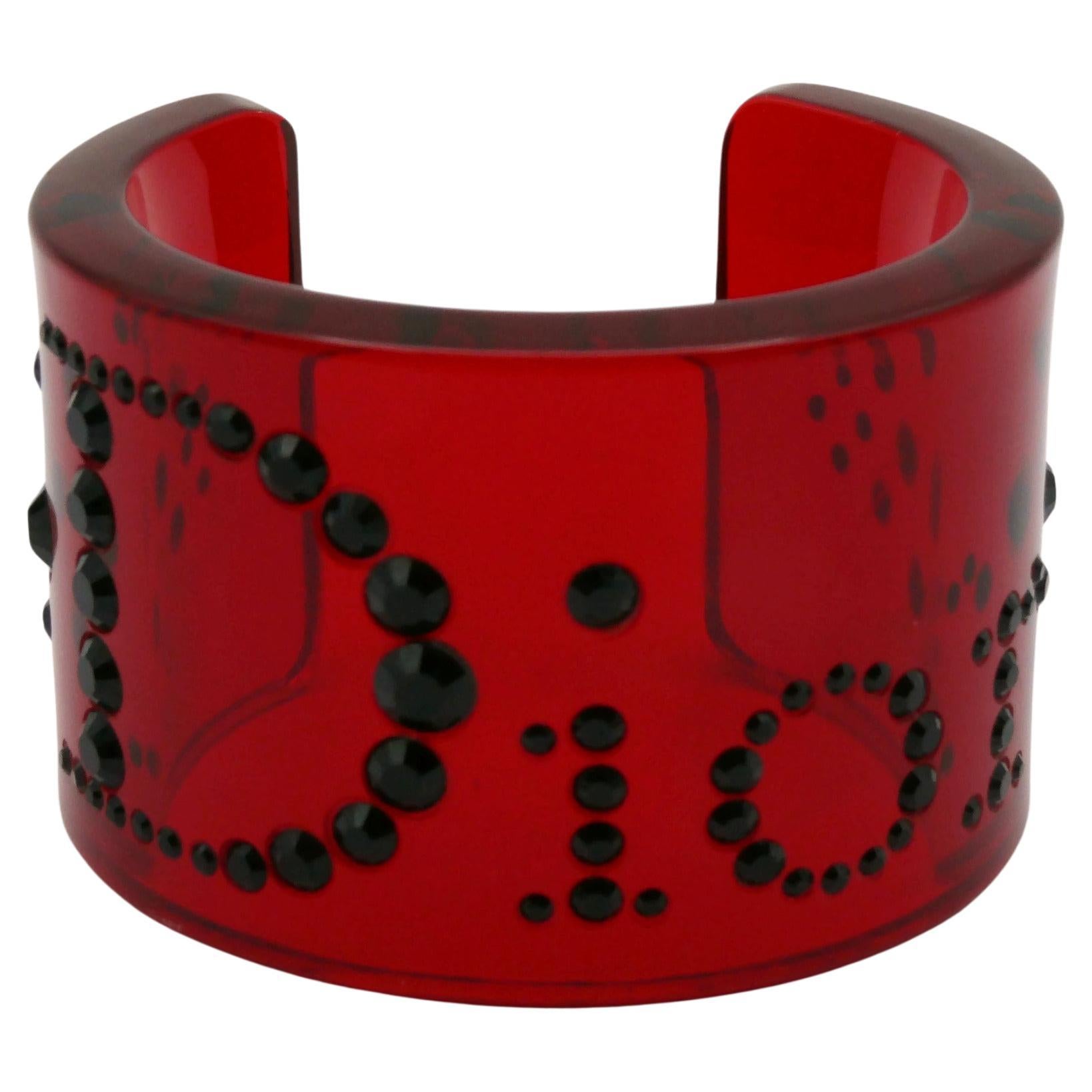 CHRISTIAN DIOR Jewelled Red Resin Cuff Bracelet For Sale