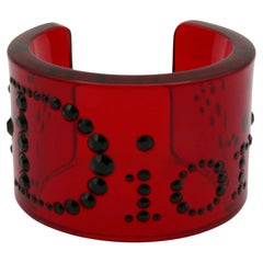 CHRISTIAN DIOR Jewelled Red Resin Cuff Bracelet