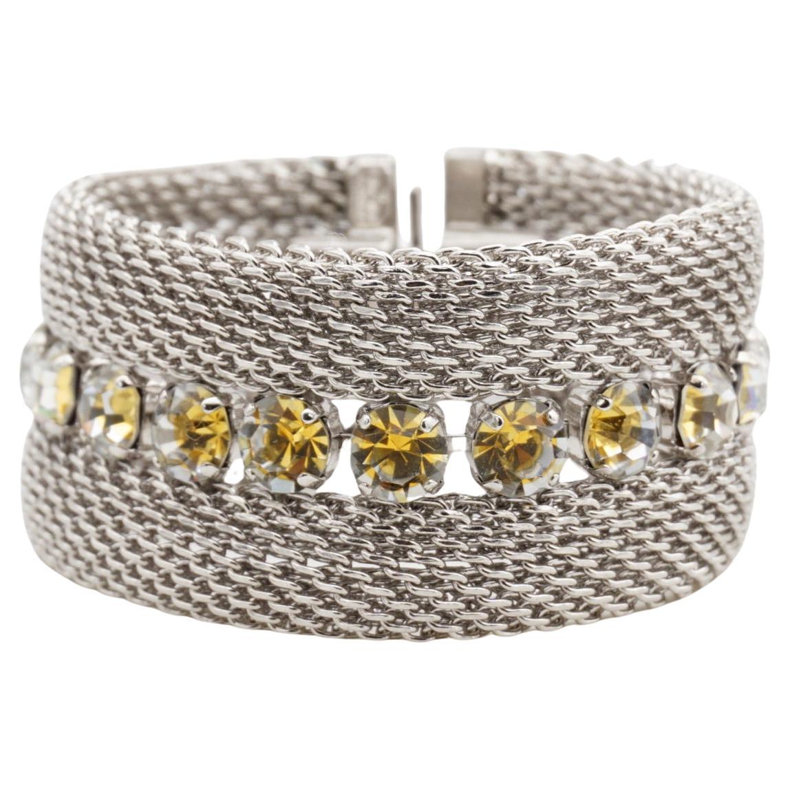 CHRISTIAN DIOR John Galliano 1996 Citrine Silver Circle Mesh Crystals Bracelet