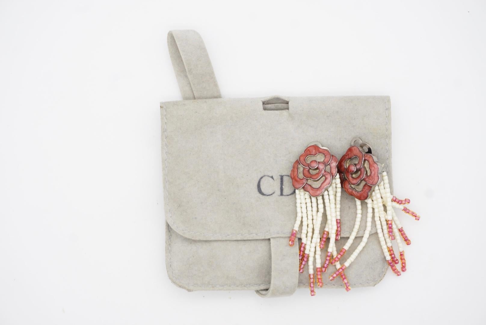 CHRISTIAN DIOR John Galliano 1997 Burgunder Rose Perlen Kristalle Quaste Ohrringe im Angebot 5