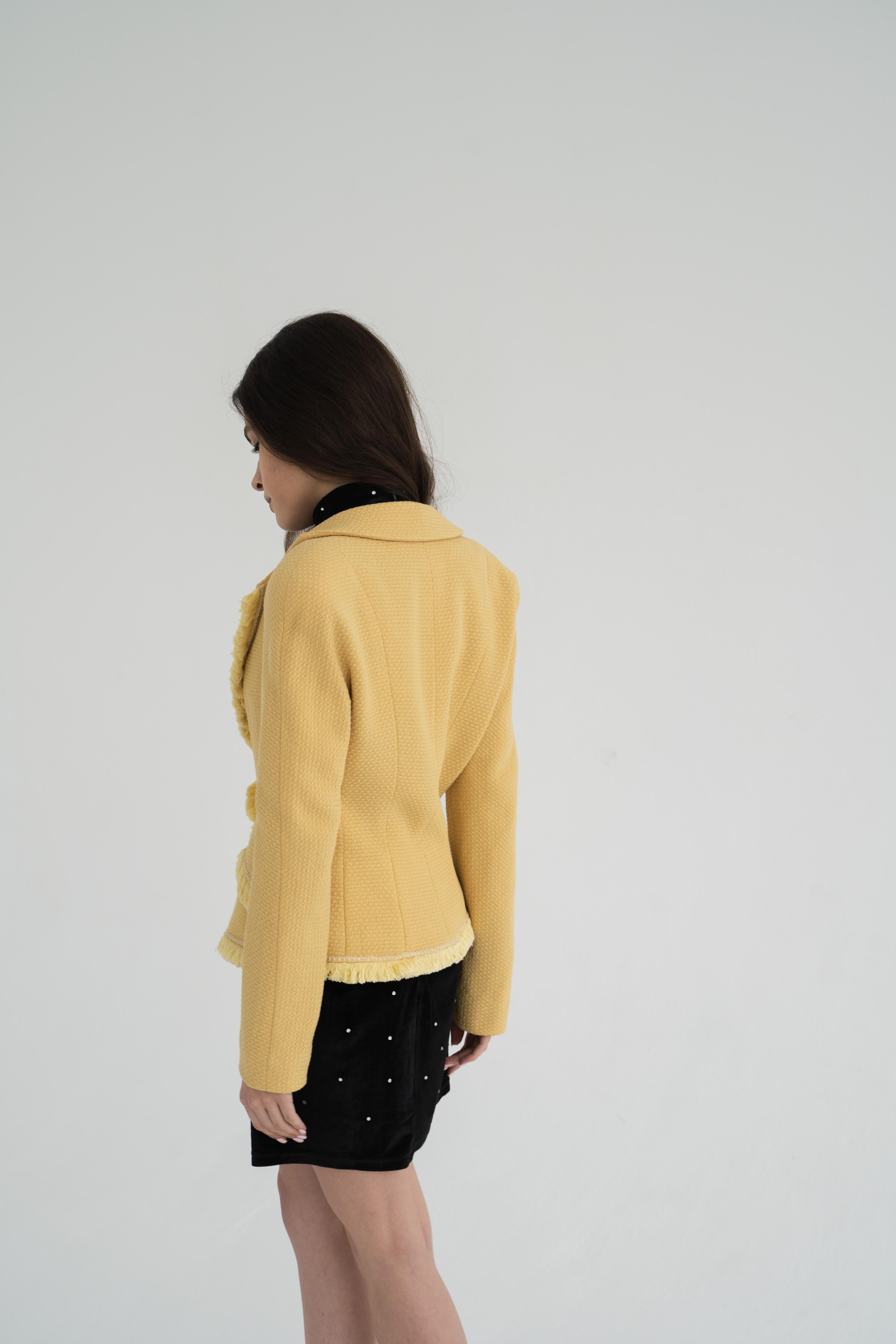 Christian Dior & John Galliano 1997 Geisha / Pin-up Yellow Wool Tweed Jacket For Sale 4